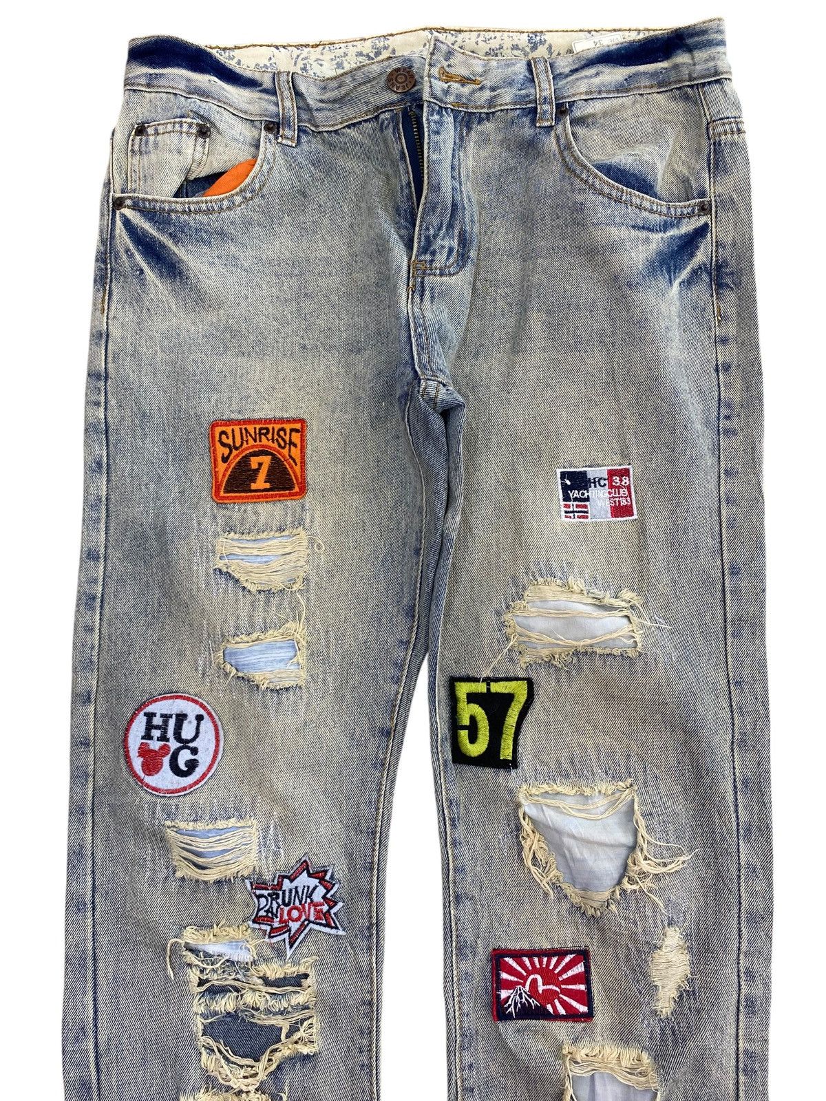 Japanese Brand Japanese Brand Acid Blue Wash Style Patchwork Jeans Size US 32 / EU 48 - 2 Thumbnail