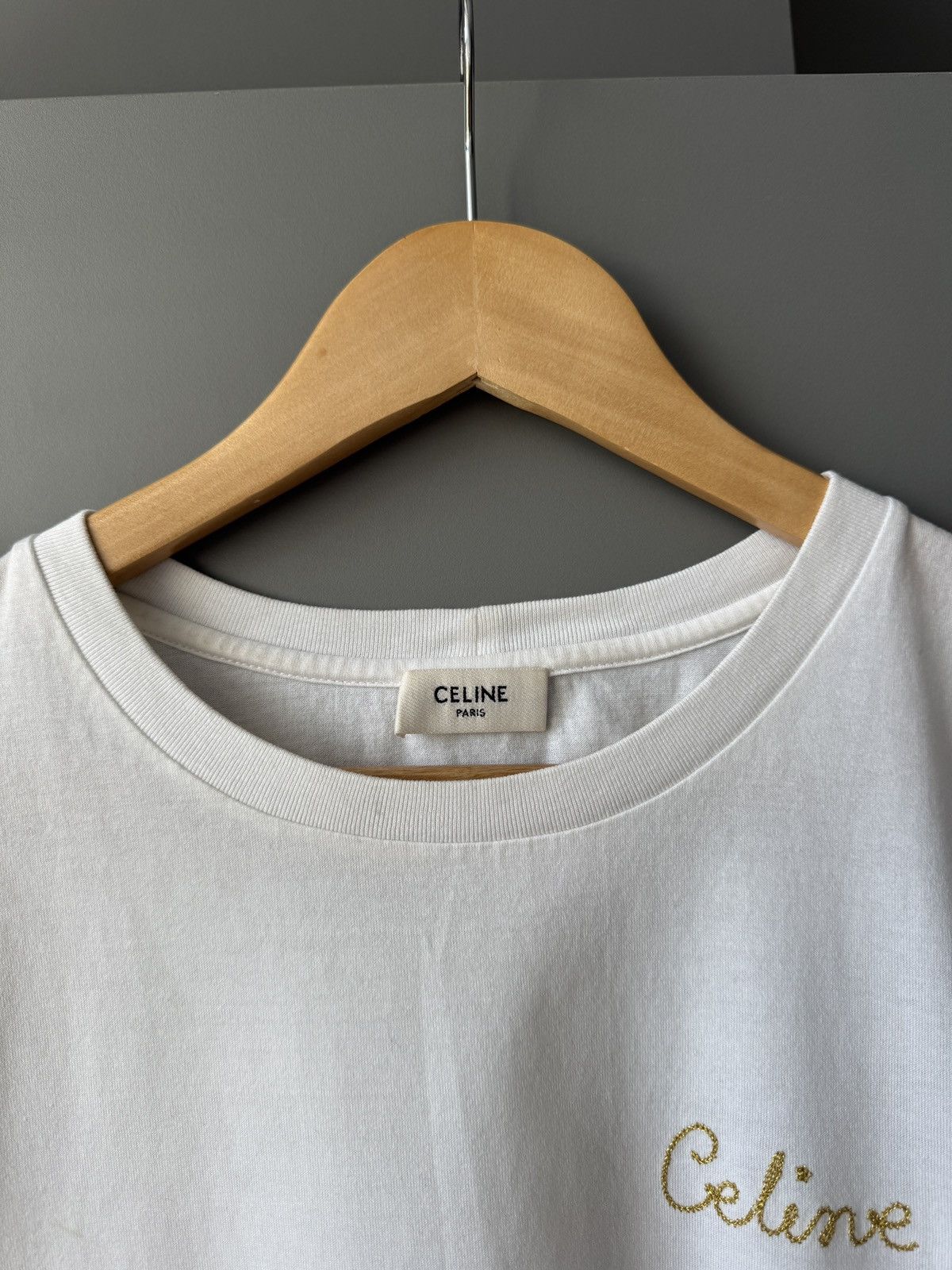 Celine Celine Logo Embroidered White T-Shirt Size S / US 4 / IT 40 - 2 Thumbnail