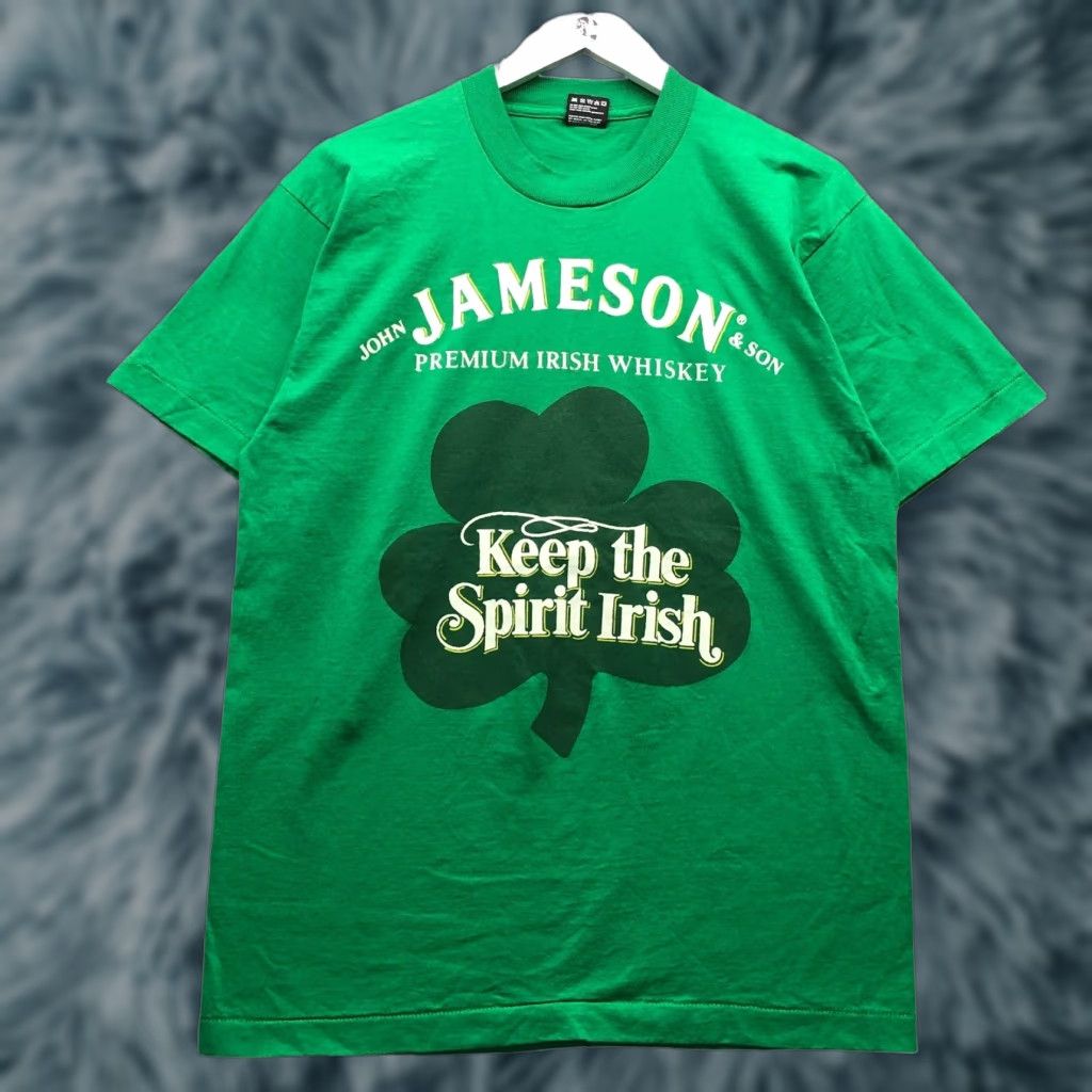 Fruit Of The Loom VINTAGE Jameson Irish Whiskey T-Shirt Mens L Green Graphic Retro 90s Flying Spirit Fruit of the Loom Shirt Size US L / EU 52-54 / 3 - 1 Thumbnail