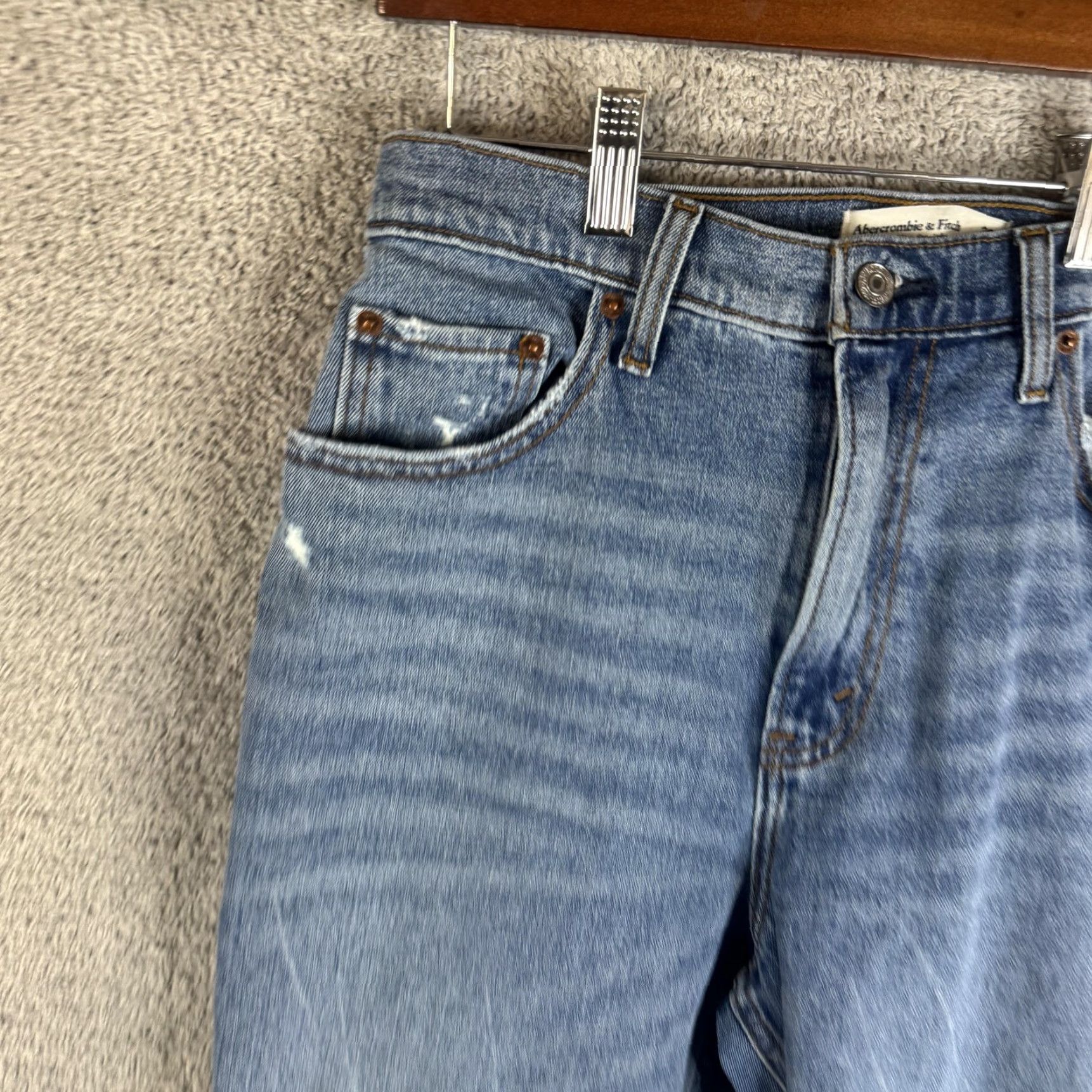 Abercrombie & Fitch Abercrombie & Fitch Jeans Womens 30 Slim Straight Ultra High Rise Curve Love Denim Blue 5-Pocket Distressed Stretch Womens Jeans Size 30" / US 8 / IT 44 - 2 Thumbnail