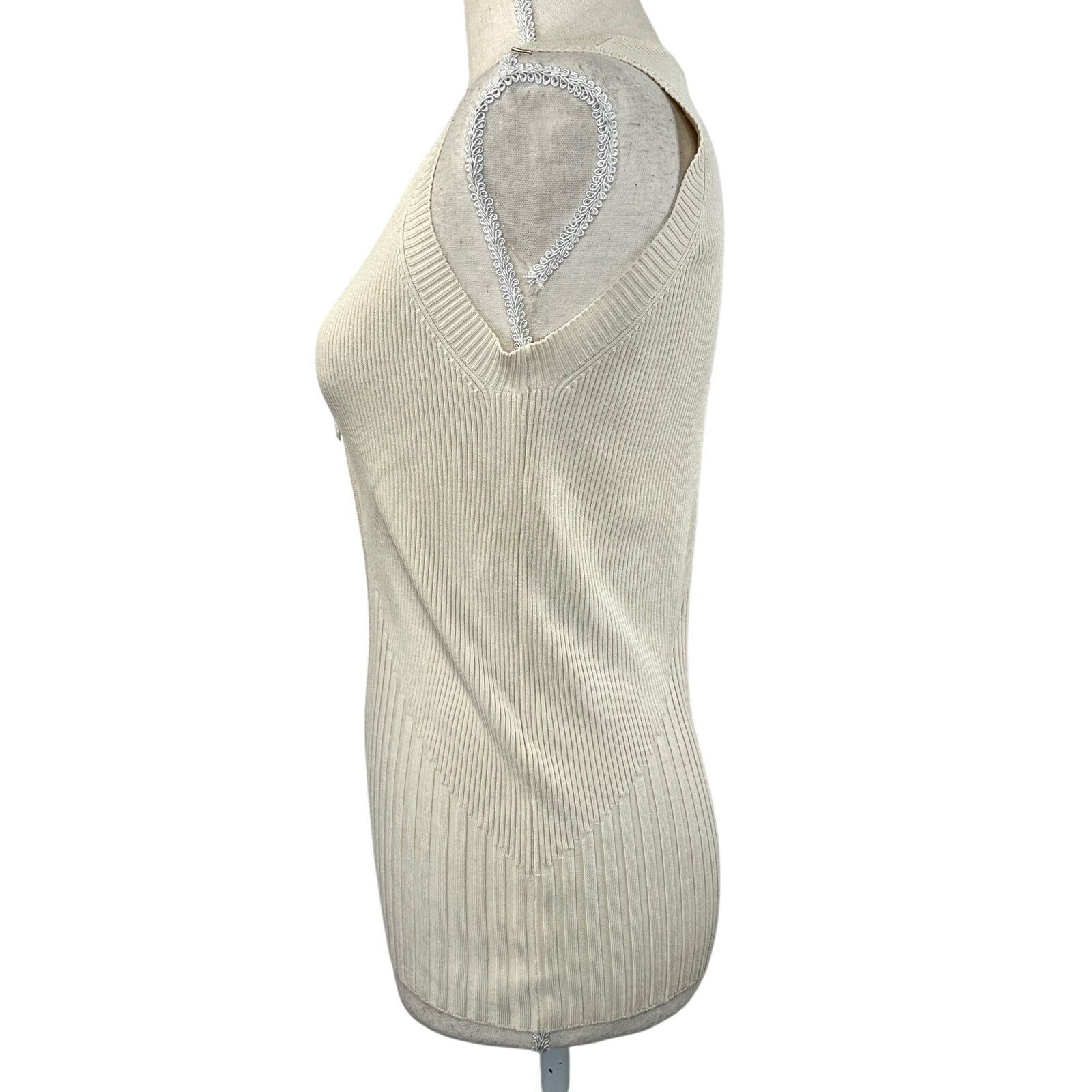 Vintage 90s Cache Ribbed Silk Top Sleeveless Rhinestone Zipper Size L / US 10 / IT 46 - 8 Thumbnail
