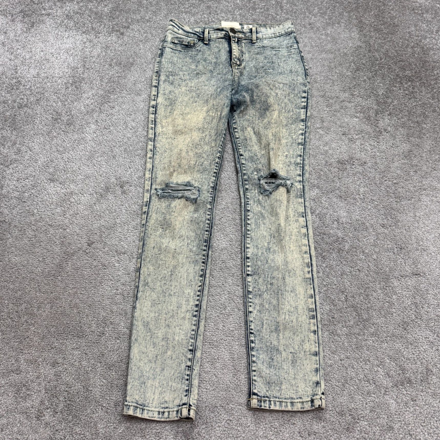 Vintage Sneak Peek Jeans Womens 5 Skinny High Rise Distressed Acid Wash Blue Denim 5-Pocket Regular Size 27" / US 4 / IT 40 - 2 Thumbnail