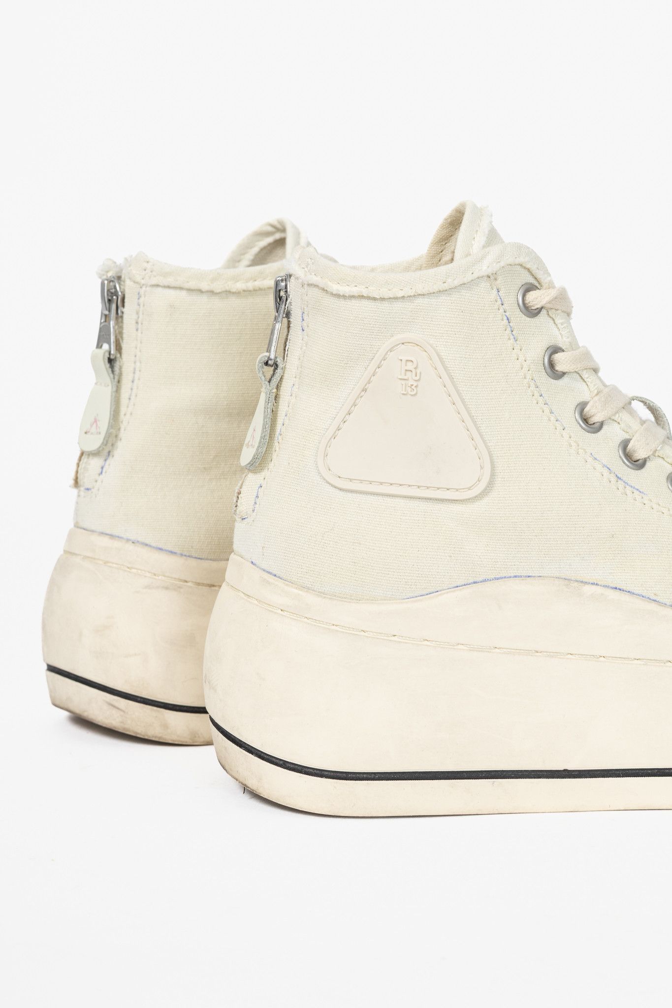 R13 R13 Kurt Ecru Canvas Lace-Up Platform High-Top Sneakers Size US 7 / IT 37 - 7 Thumbnail
