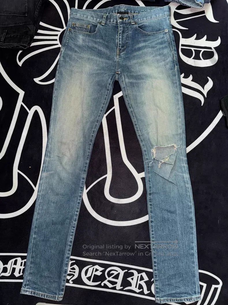 Saint Laurent Paris Saint Laurent Paris Cut-Out Hole Straight Leg Denim Jeans Size US 29 - 1 Thumbnail