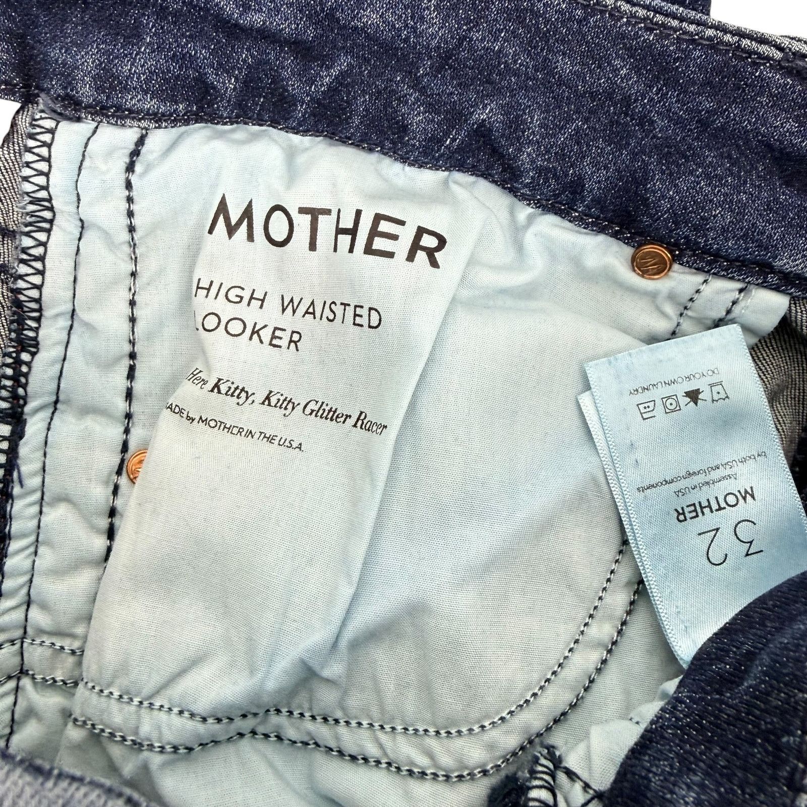 MOTHER Mother High Waisted Looker Jeans Here Kitty Glitter Racer Size 32" / US 10 / IT 46 - 7 Thumbnail