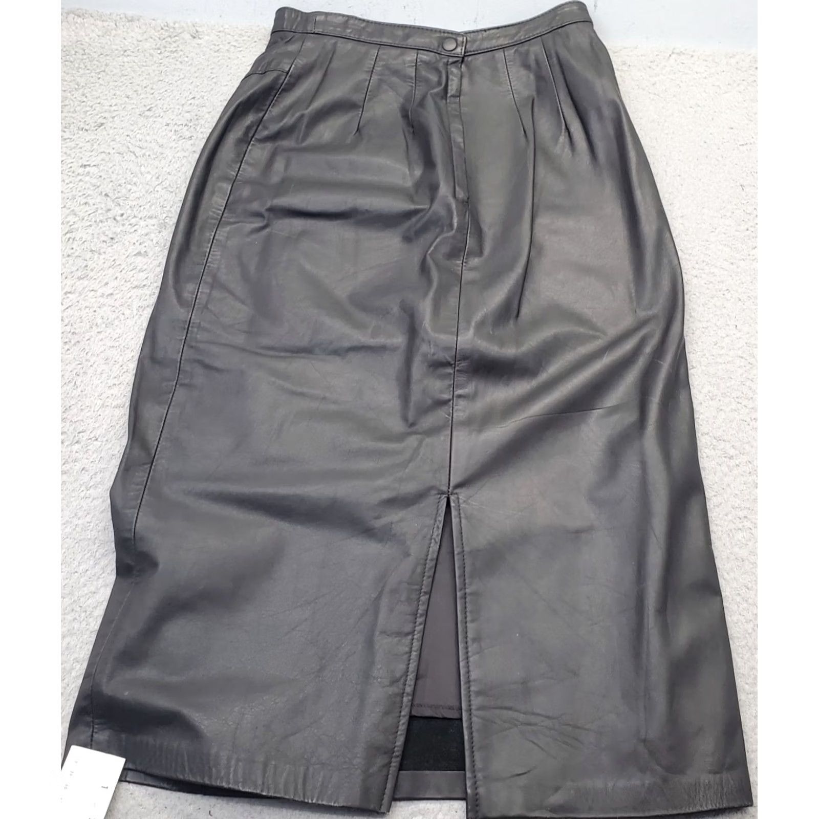 Vintage VINTAGE Northside Skirt Womens 13 Black Leather A-Line Short Pleated Wool? Size 34" / US 12 / IT 48 - 2 Thumbnail
