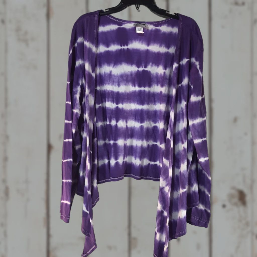 Vintage VINTAGE Metropolitan Tie-Dyed Open Front Cardigan Womens XL Casual Knit Lightweight Winter Fall Purple/Wht Size XL / US 12-14 / IT 48-50 - 1 Thumbnail