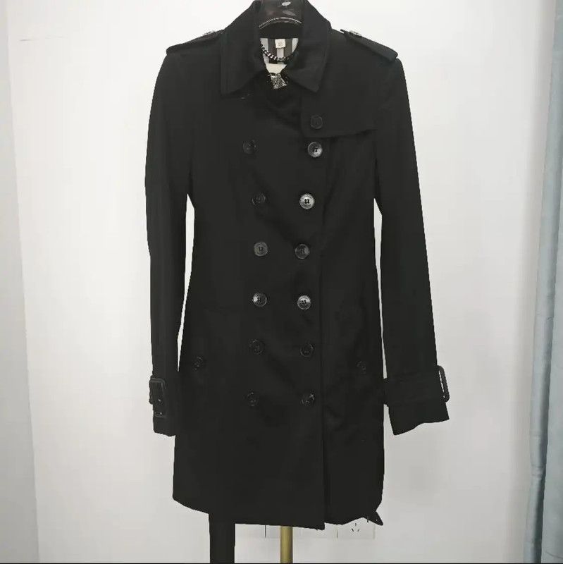 Burberry Burberry Black Houndstooth Mid-Length Trench Coat Size S / US 4 / IT 40 - 1 Thumbnail