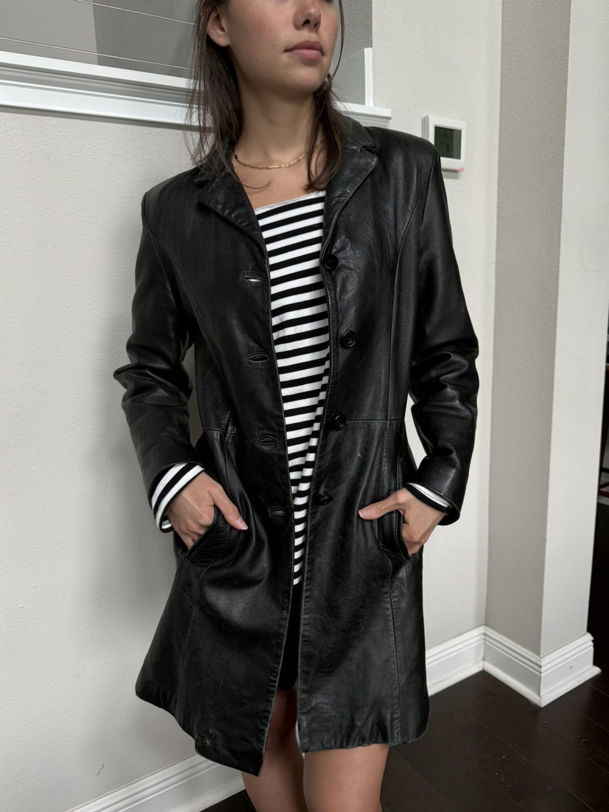 Other Vintage Black Longline Jacket IT, Genuine Leather Size 4-6 S Size S / US 4 / IT 40 - 2 Thumbnail