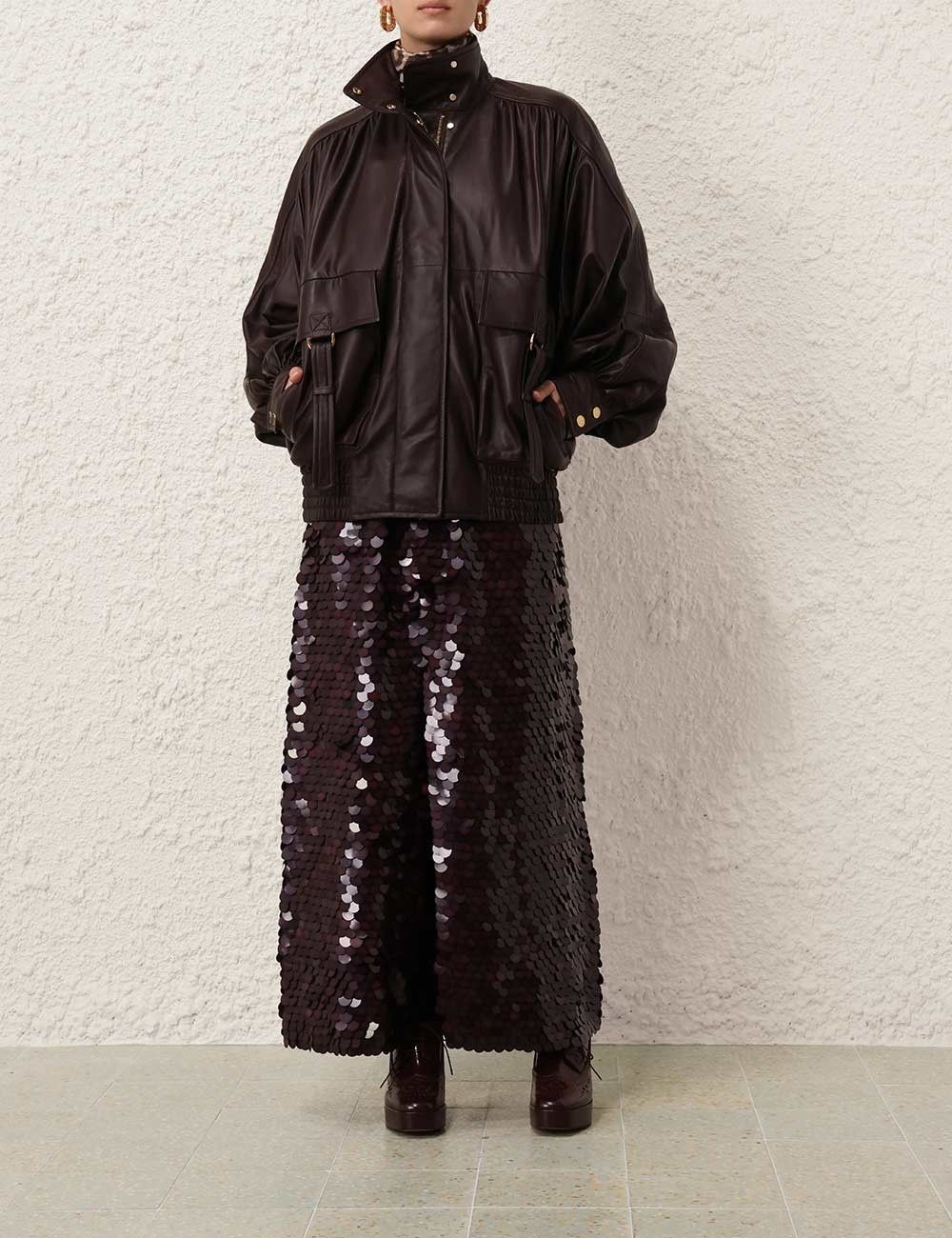 Zimmermann oc11z0925 Eden Sequin Maxi Skirt in Burgundy Size 30" / US 8 / IT 44 - 8 Thumbnail