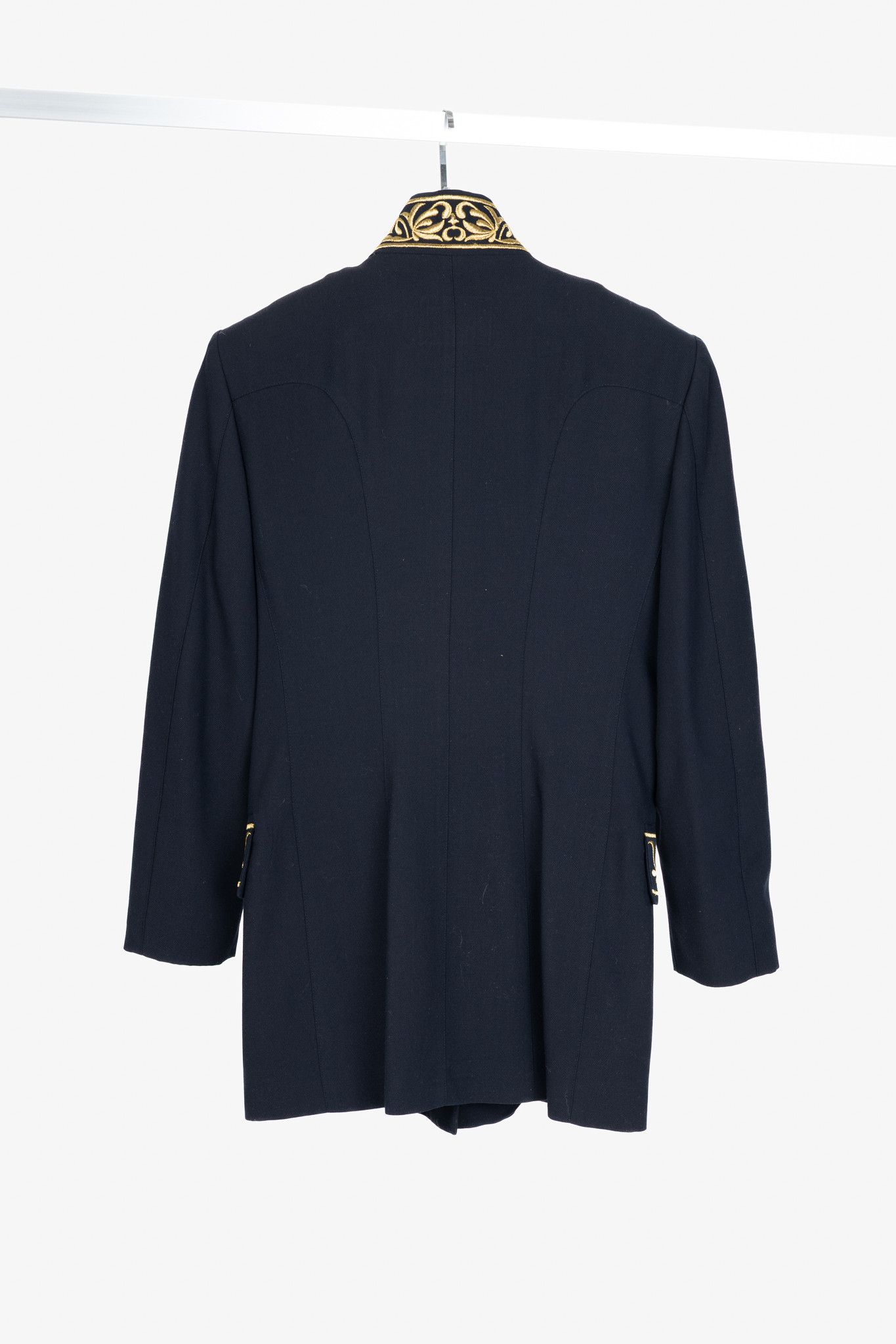 Other Mondi Vintage Navy Wool-Blend Crepe Gold-Emboidered Jacket Size S / US 4 / IT 40 - 2 Thumbnail
