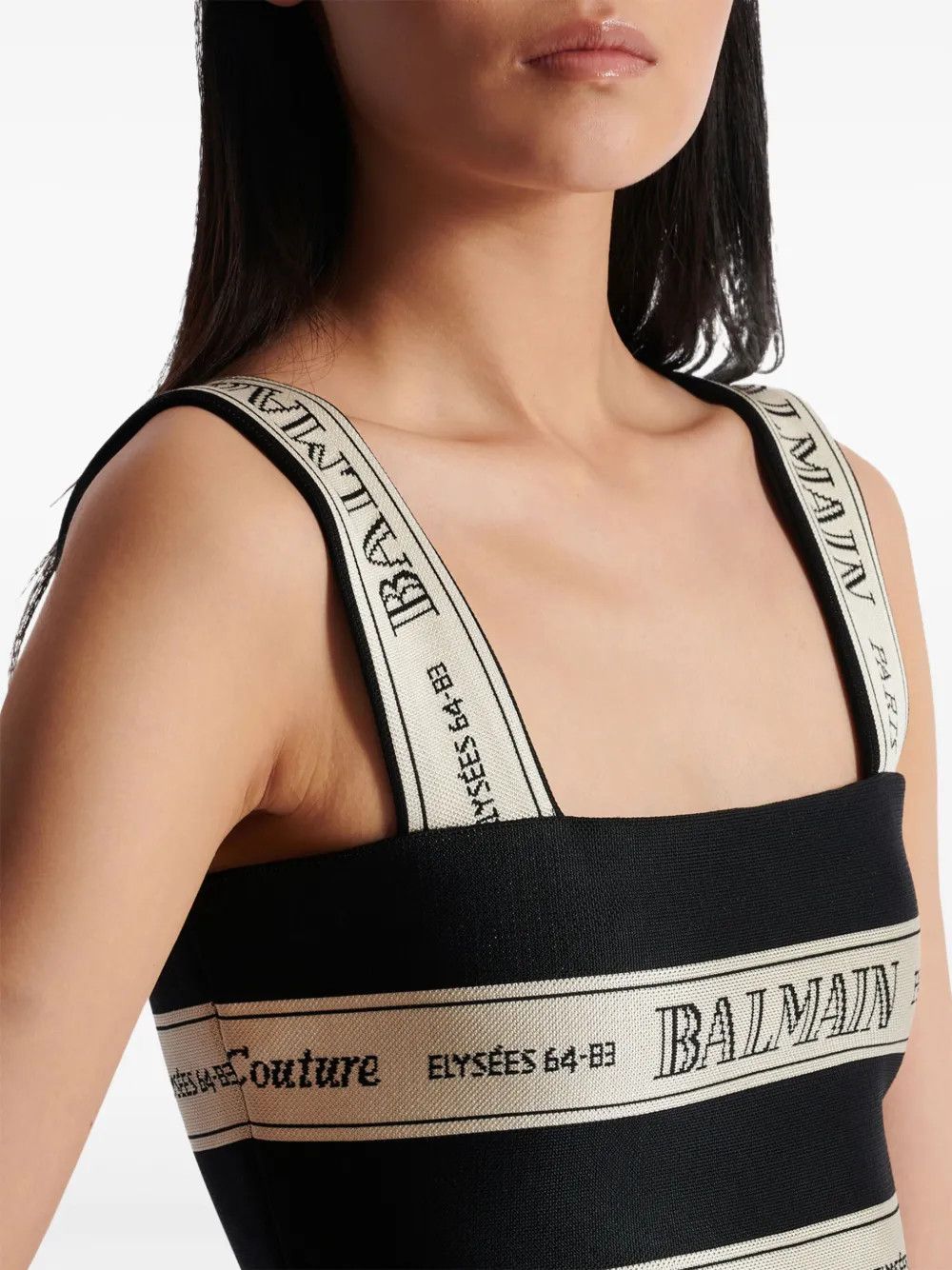 Balmain o1s1wg111225 Ribbon Jacquard Crop Top in Black/Champagne Size S / US 4 / IT 40 - 3 Thumbnail