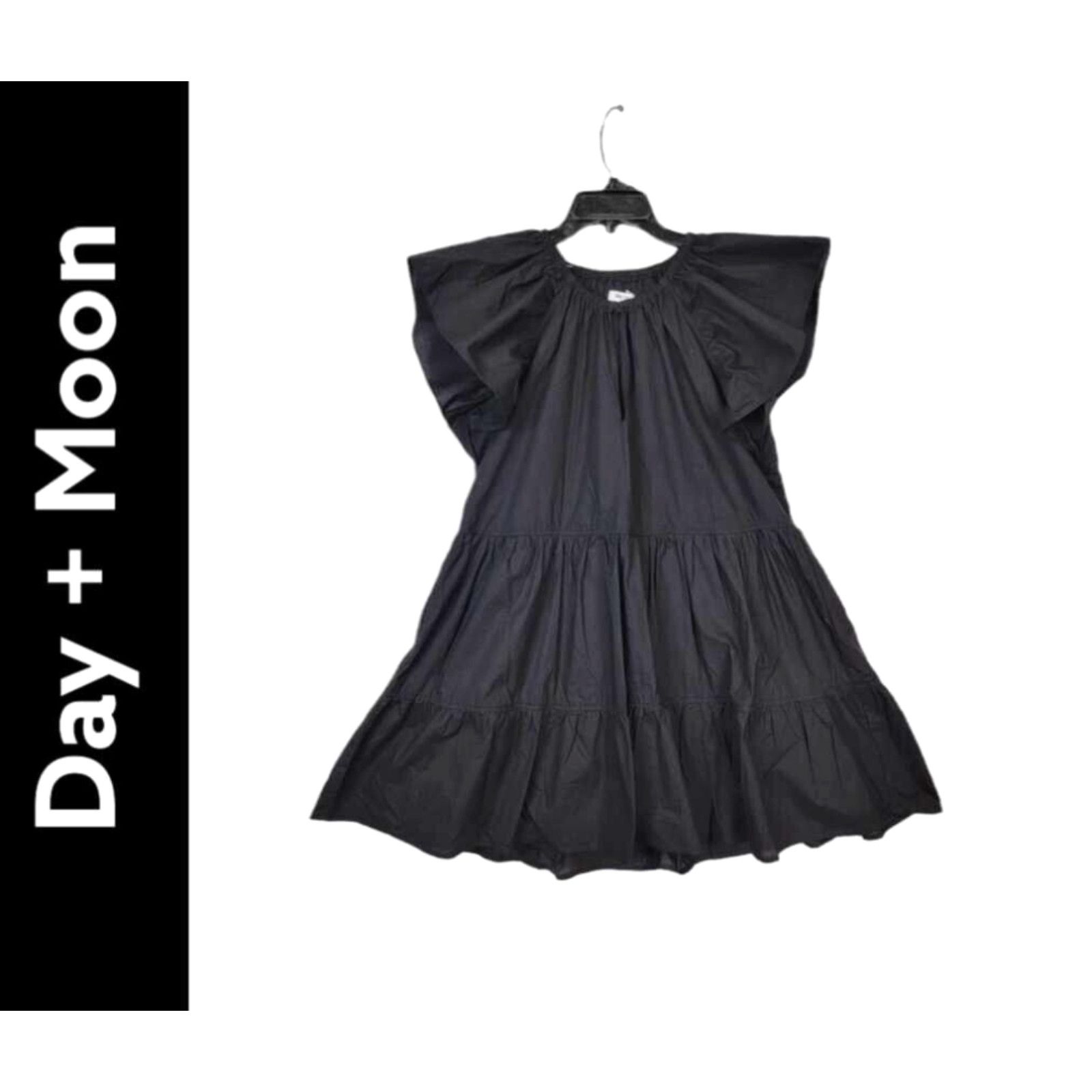 Vintage Day + Moon Women Medium Black Trapeze Flare Boho Dress Swing Short Sleeves Size M / US 6-8 / IT 42-44 - 1 Preview