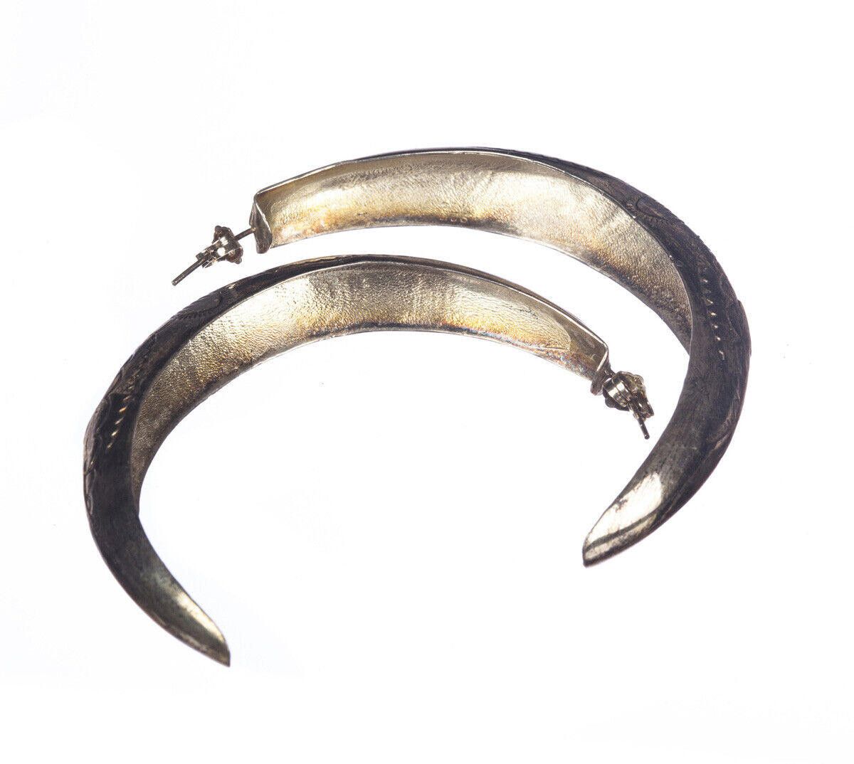 Designer Sterling Silver Tribal Etched Half Hoop Stamped Earrings Size ONE SIZE - 6 Thumbnail