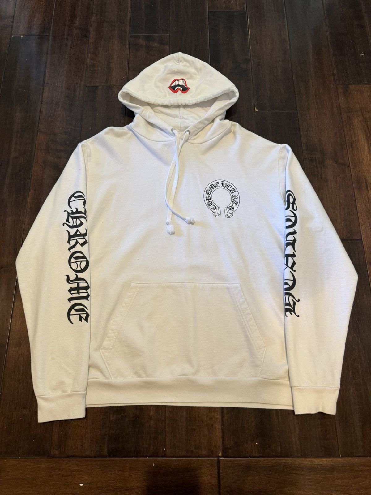 image of Chrome Hearts Chomper Horseshoe Logo White Hoodie, Men's (Size Large)