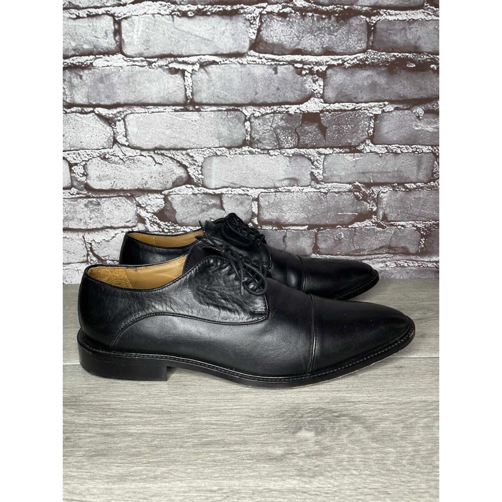 Other Wall+Water Black Leather Cap Toe Brogue Oxfords Shoes Men’s Size US 13 / EU 46 - 3 Thumbnail