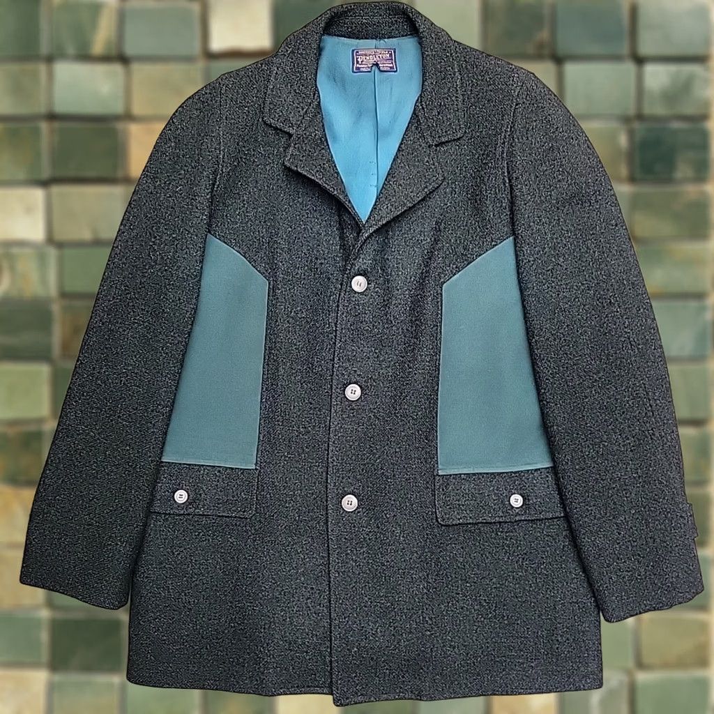Pendleton VINTAGE Pendleton Jacket Mens Blazer Wool Green 42 Teal Three-Button Notch Front Flat Front Three-Button USA Ranch Systems Size 42R - 1 Thumbnail