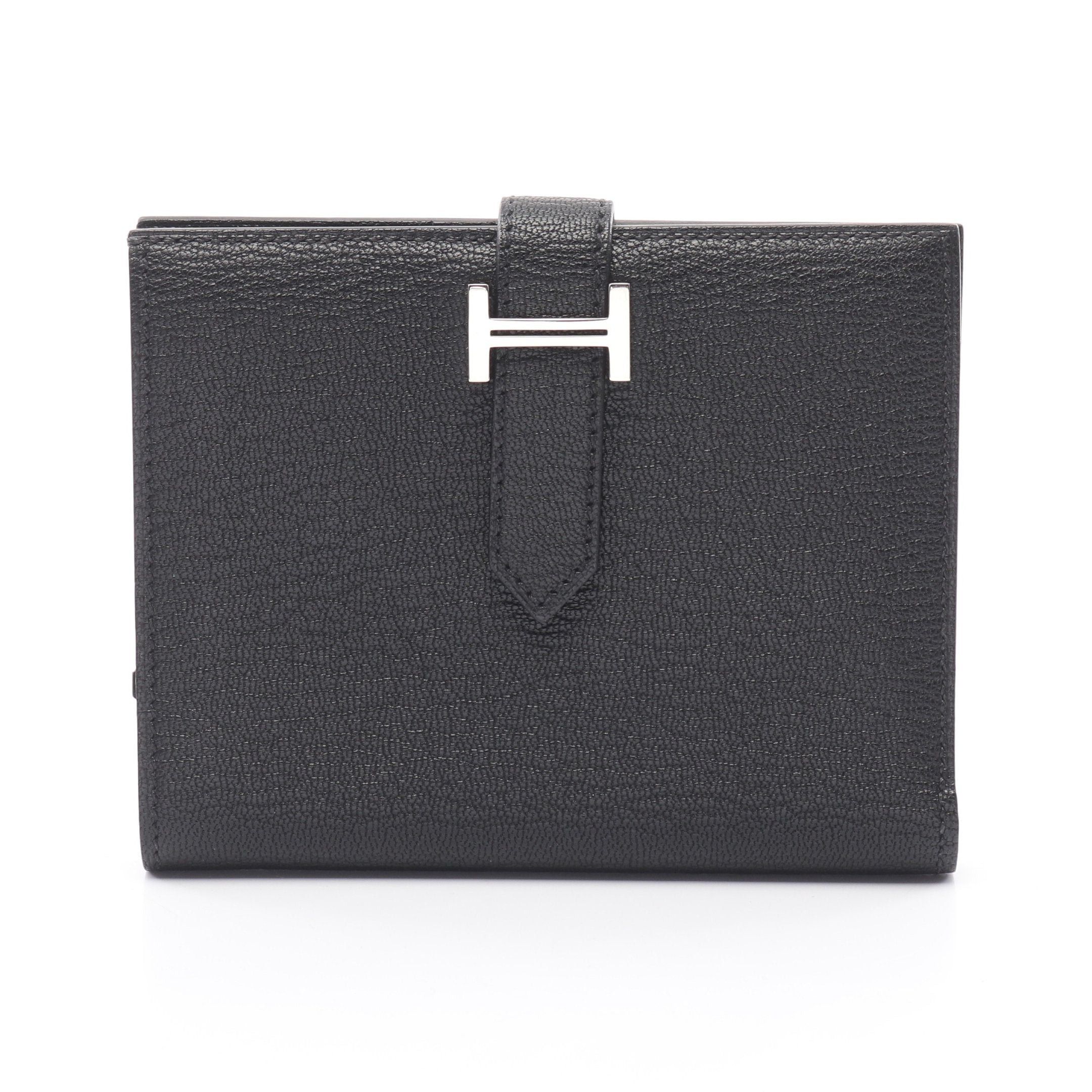 Hermes Hermes Bearn Compact Black Bi-Fold Wallet Chevre Silver Hardware Z Stamp Size ONE SIZE - 1 Thumbnail