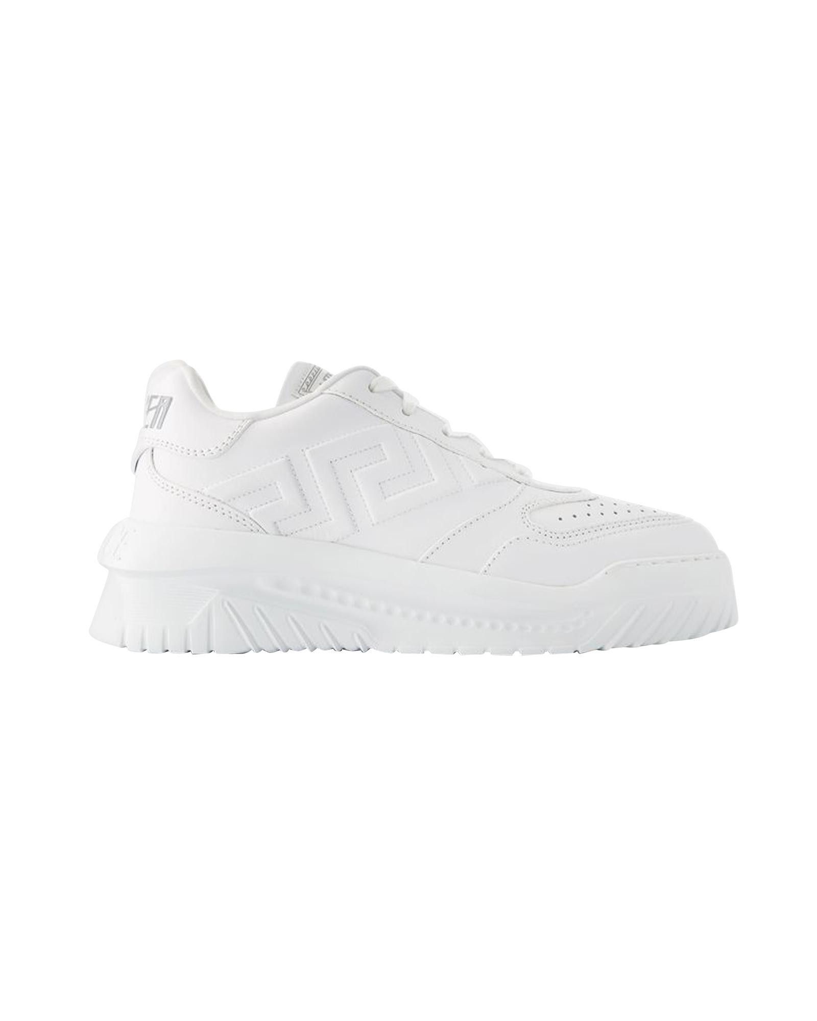 image of Versace Smooth Calfskin Top Lace Sneakers in White, Men's (Size 10)