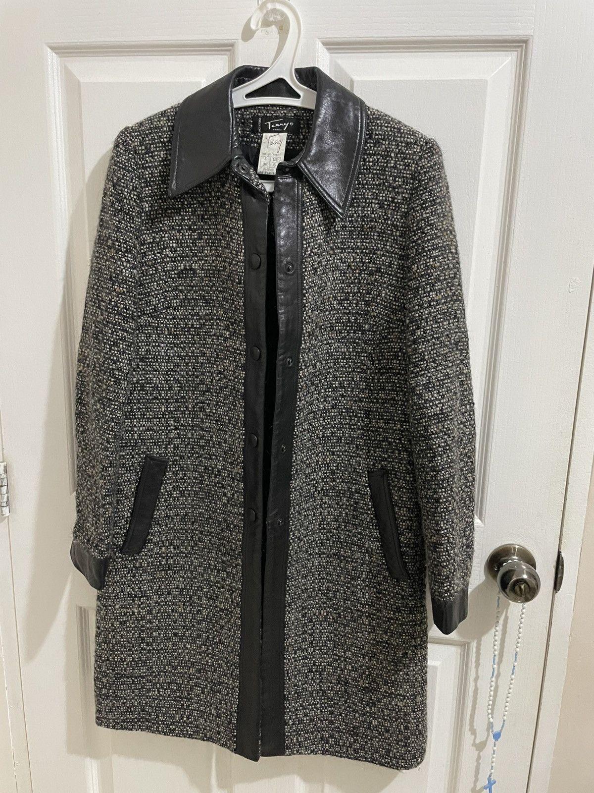 Other Terry Paris Made in France Tweed and leather Coat Size M / US 6-8 / IT 42-44 - 4 Thumbnail