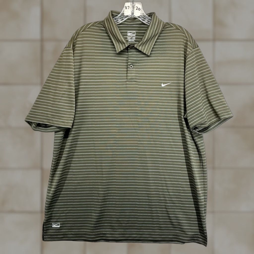 Nike Nike Polo Shirt Men's L Green & White Stripes 2 Button Dri-Fit Nike Tour Performance Golf Shirt Size US L / EU 52-54 / 3 - 1 Thumbnail