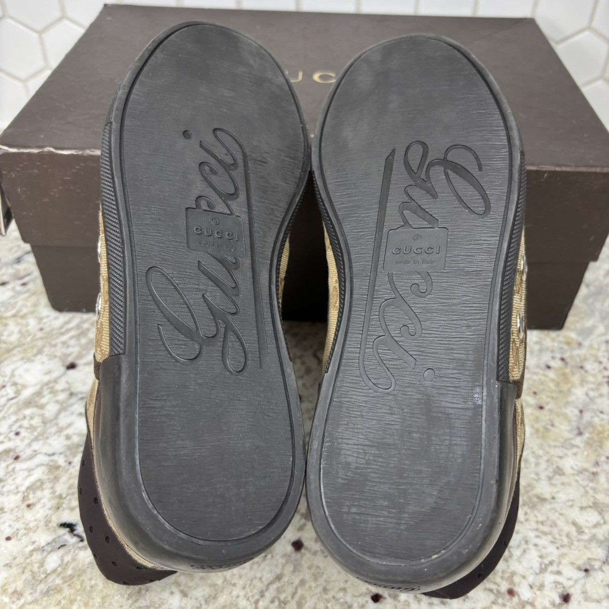 Gucci Size 7-Gucci California Striped High 'Beige Ebony' clean W/B Size US 7 / EU 40 - 12 Thumbnail