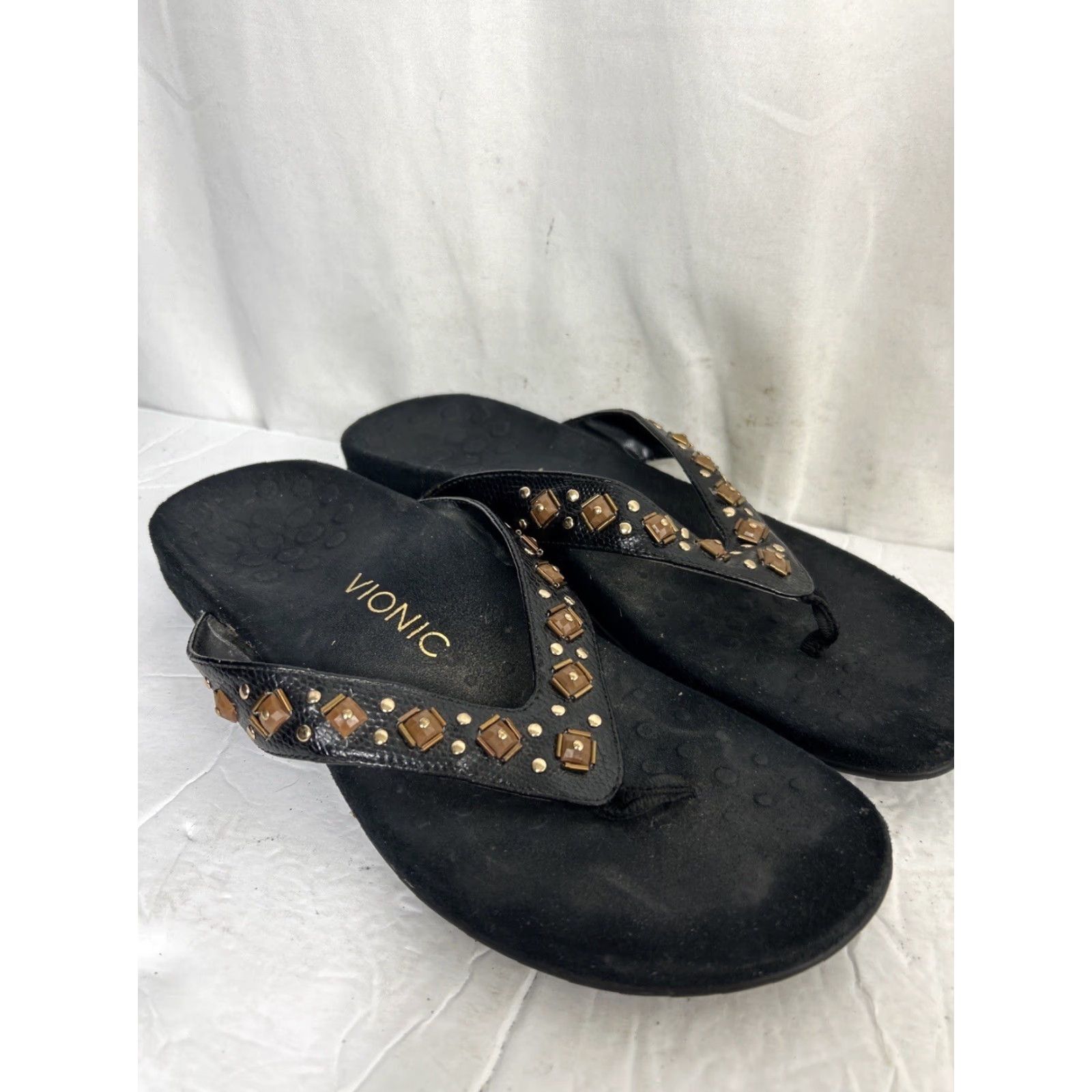 Vionic Vionic Womens Sandal Floriana Slip On Thong Black Studded Beaded Embellished Arch Support Casual Shoes 9 Womens Size US 9 / IT 39 - 2 Thumbnail
