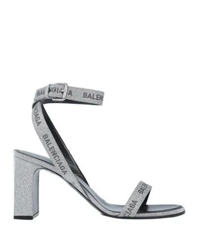 Balenciaga o1mle0424 Logo Sandals in Silver Size US 7 / IT 37 - 3 Thumbnail
