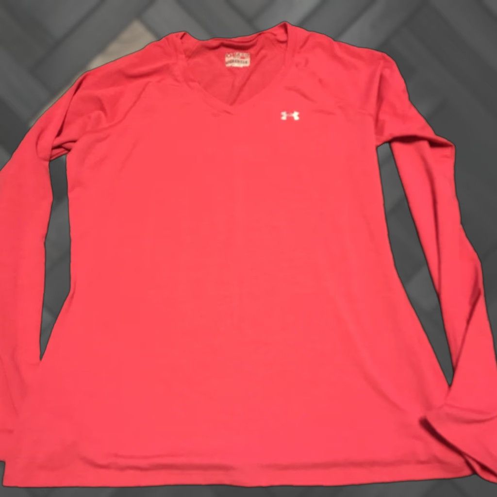 Under Armour Under Armour Shirt Long Sleeve V-Neck Pink Women S Size S Regular 94% Polyester 6% Elastane Heat Gear Tech Loose Size S / US 4 / IT 40 - 1 Thumbnail