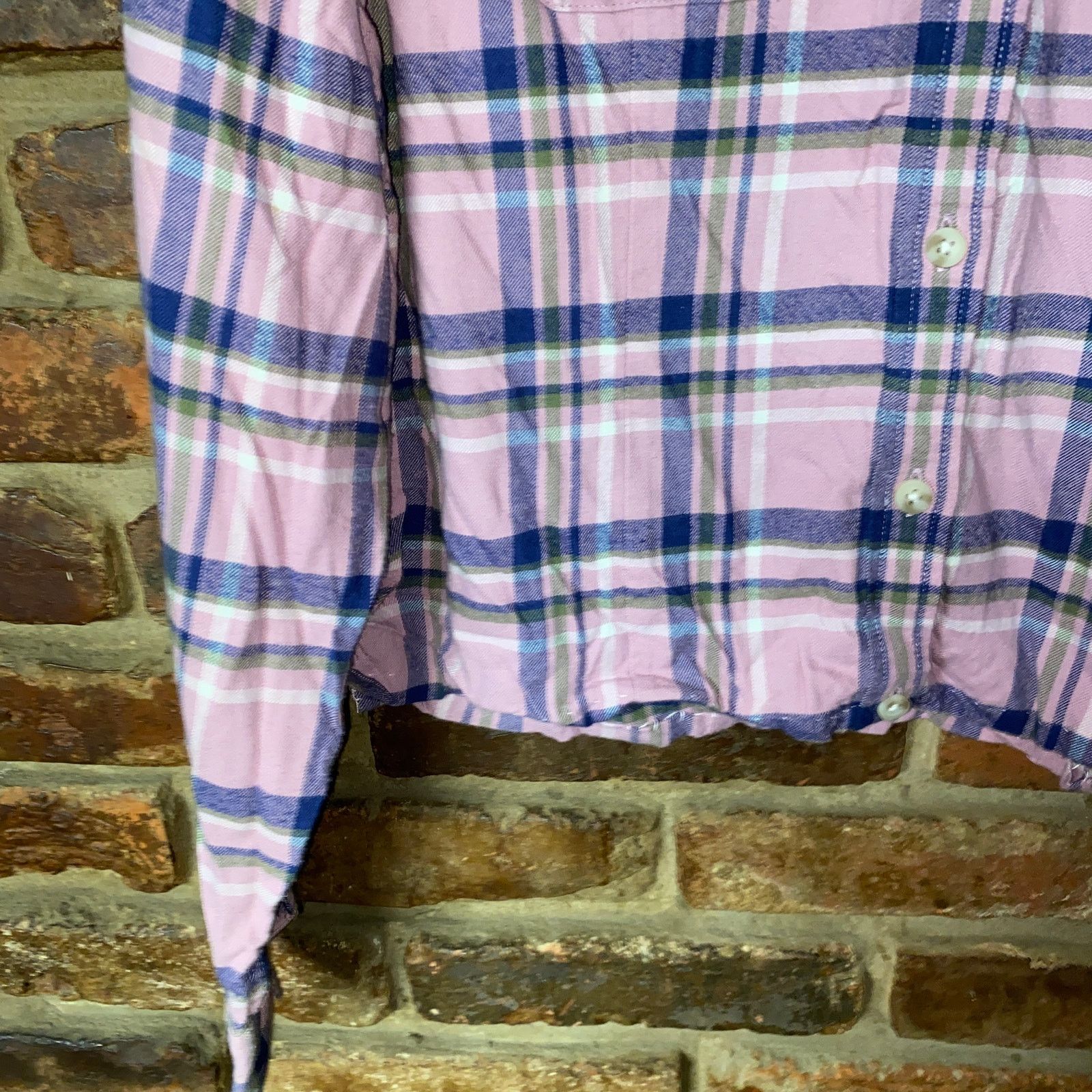 L.L. Bean L.L. Bean Pink Plaid Flannel Button Down Crop Top Medium Size M / US 6-8 / IT 42-44 - 3 Thumbnail