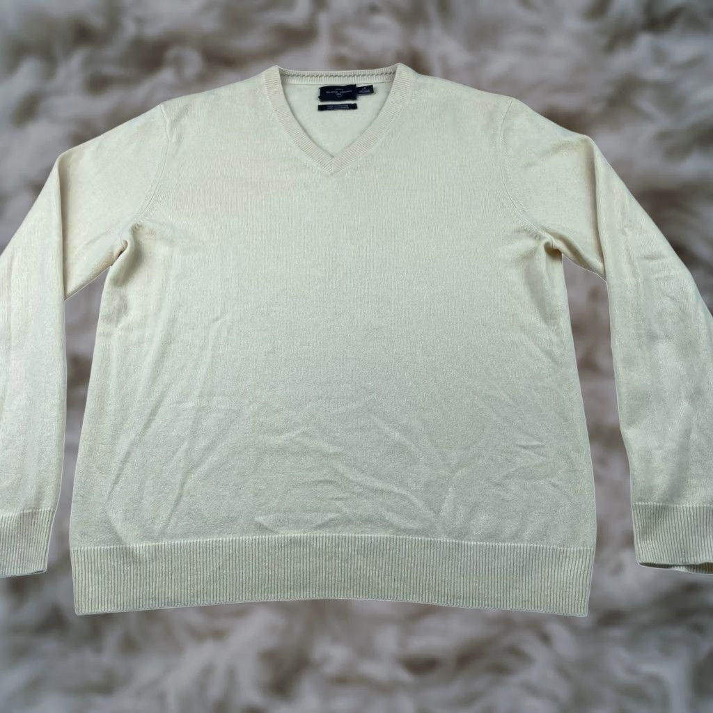 Vintage Black Brown 1826 Sweater Pullover Mens V-Neck Yellow Large 100% Cashmere Size US L / EU 52-54 / 3 - 1 Thumbnail