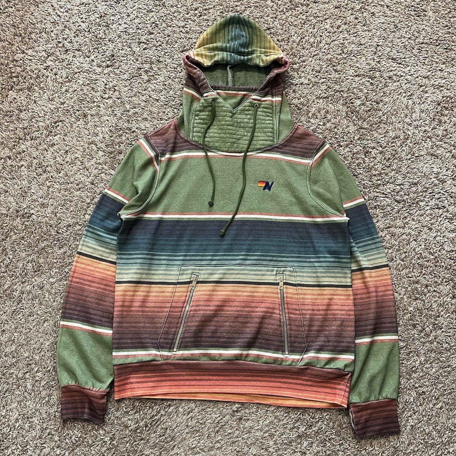 image of Aviator Nation x Deadstock New Ninja Serape Striped Fleece Pullover Hoodie, Women's (Size Large)