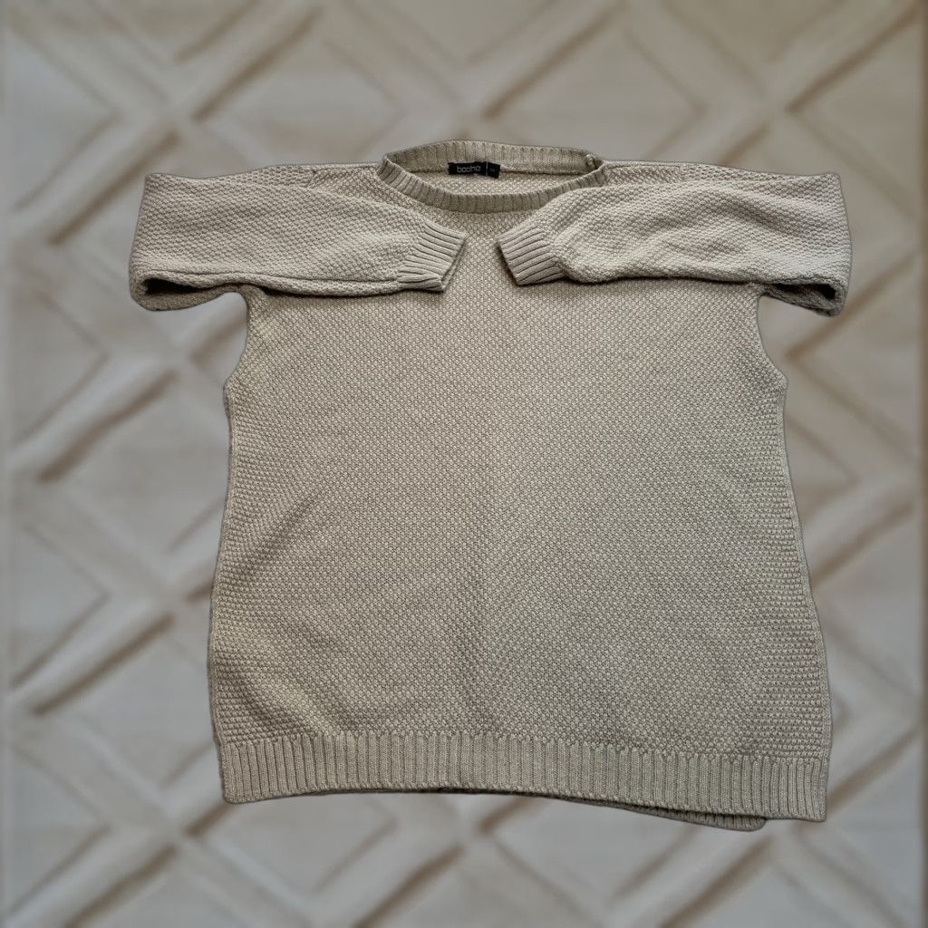 Boohoo VINTAGE Boohoo Sweater Top Womens S Beige Oatmeal Slit Sides Pullover Acrylic Solid Size S / US 4 / IT 40 - 1 Thumbnail