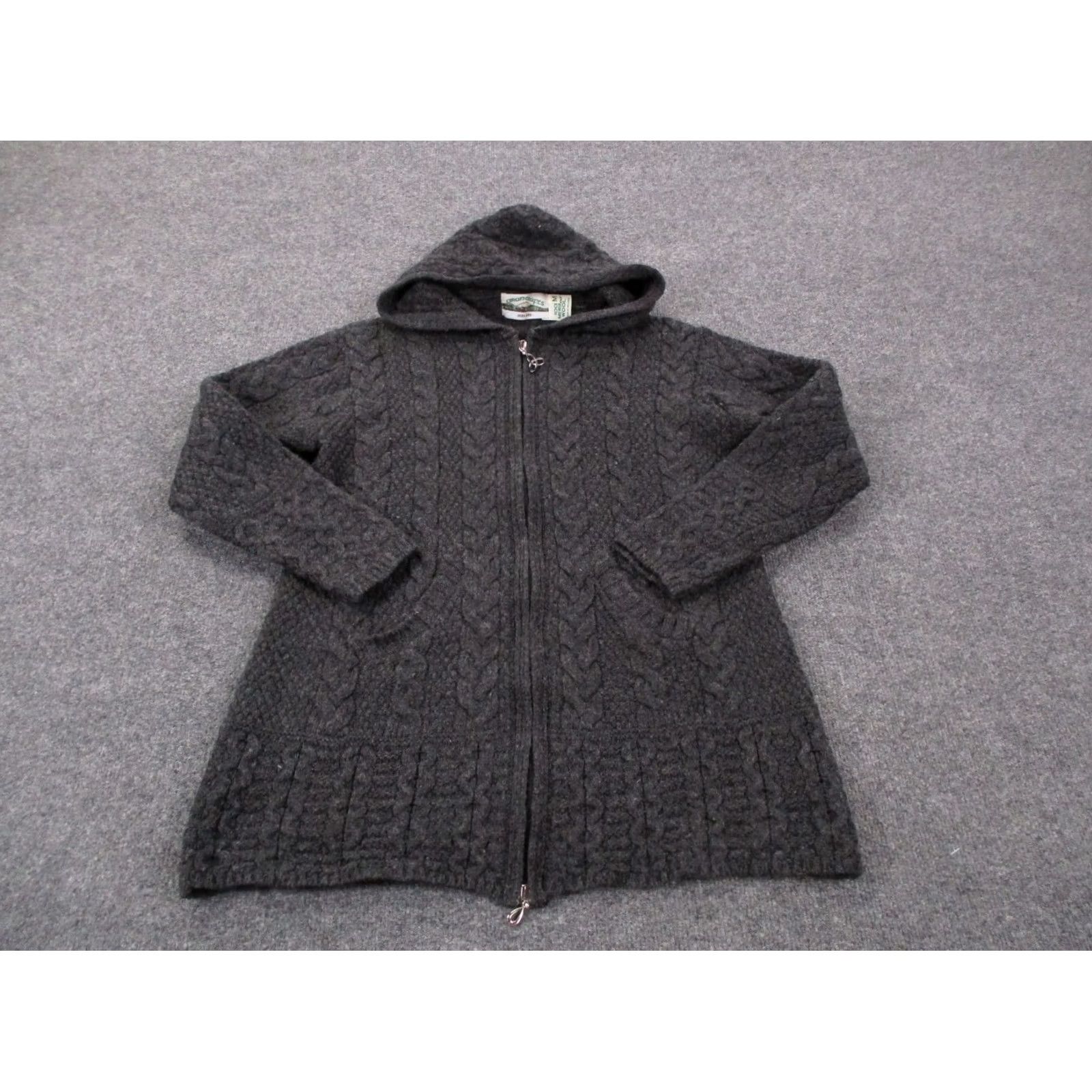 Vintage Aran Crafts Sweater Women M Gray Merino Wool Cable Knit Heavyweight Full Zip Mens Womens Size M / US 6-8 / IT 42-44 - 2 Thumbnail