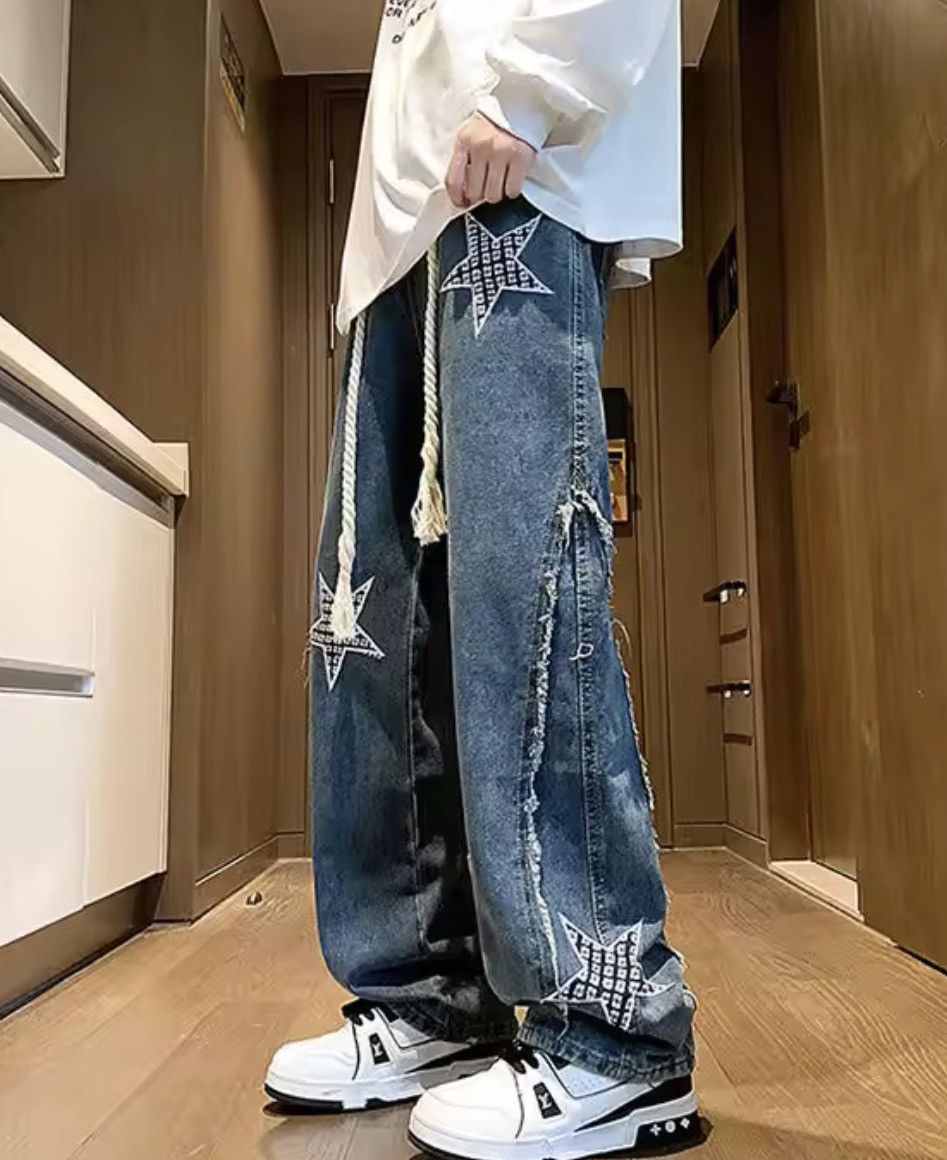 Jean Distressed Star Patchwork Denim – Raw Edge Deconstructed Size US 34 / EU 50 - 2 Thumbnail