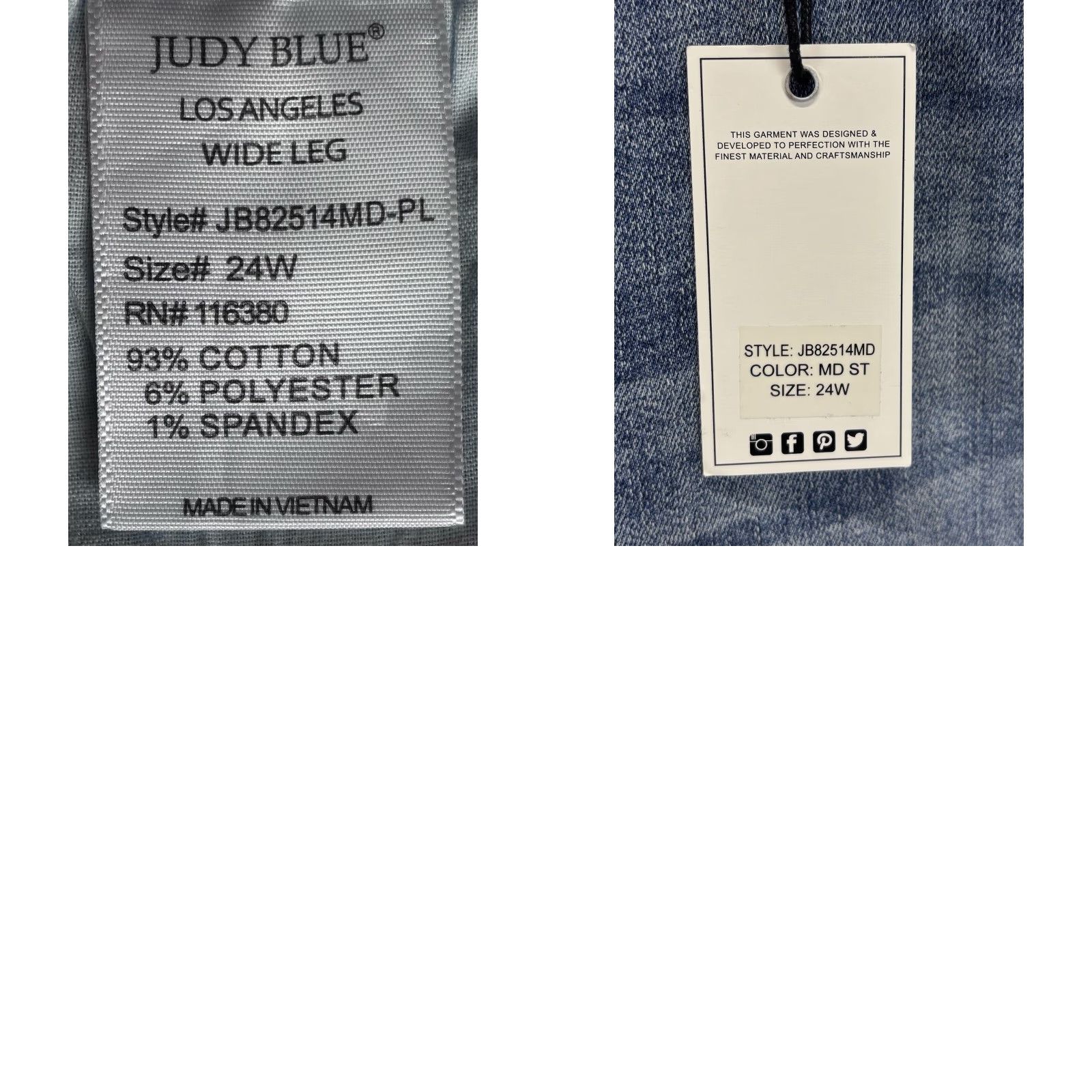 Vintage VINTAGE Judy Blue Jeans Women's Plus Size Mid Rise Wide Leg Denim Sz 24W Medium Wash Women's Size 42" / US 20 - 8 Thumbnail