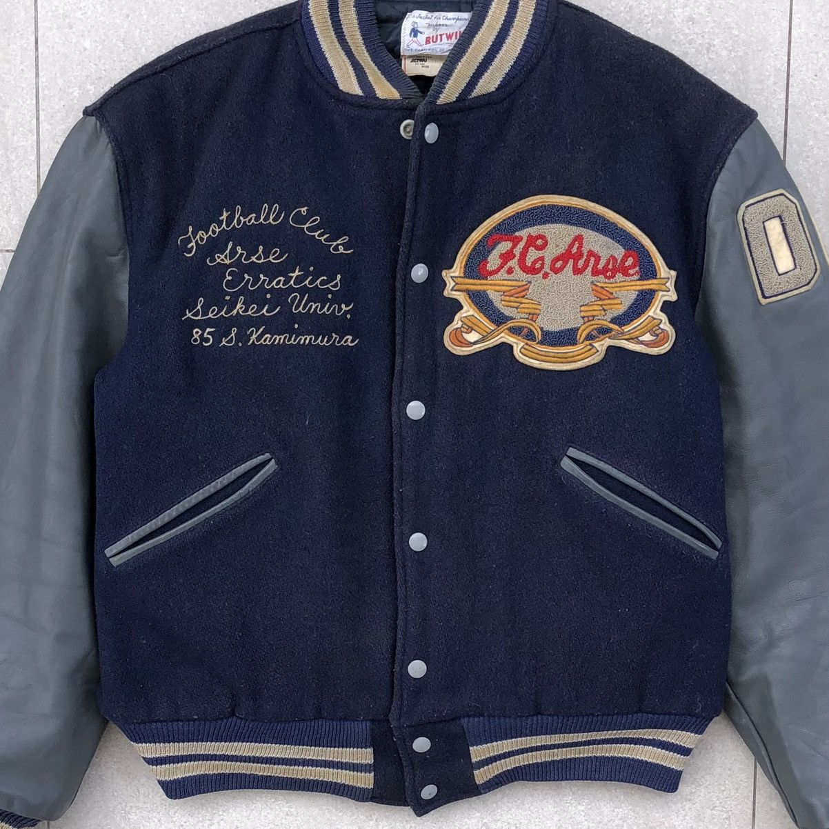 Vintage Vintage 80s Erratics Arse Embroidered Varsity Jacket Size US L / EU 52-54 / 3 - 4 Thumbnail