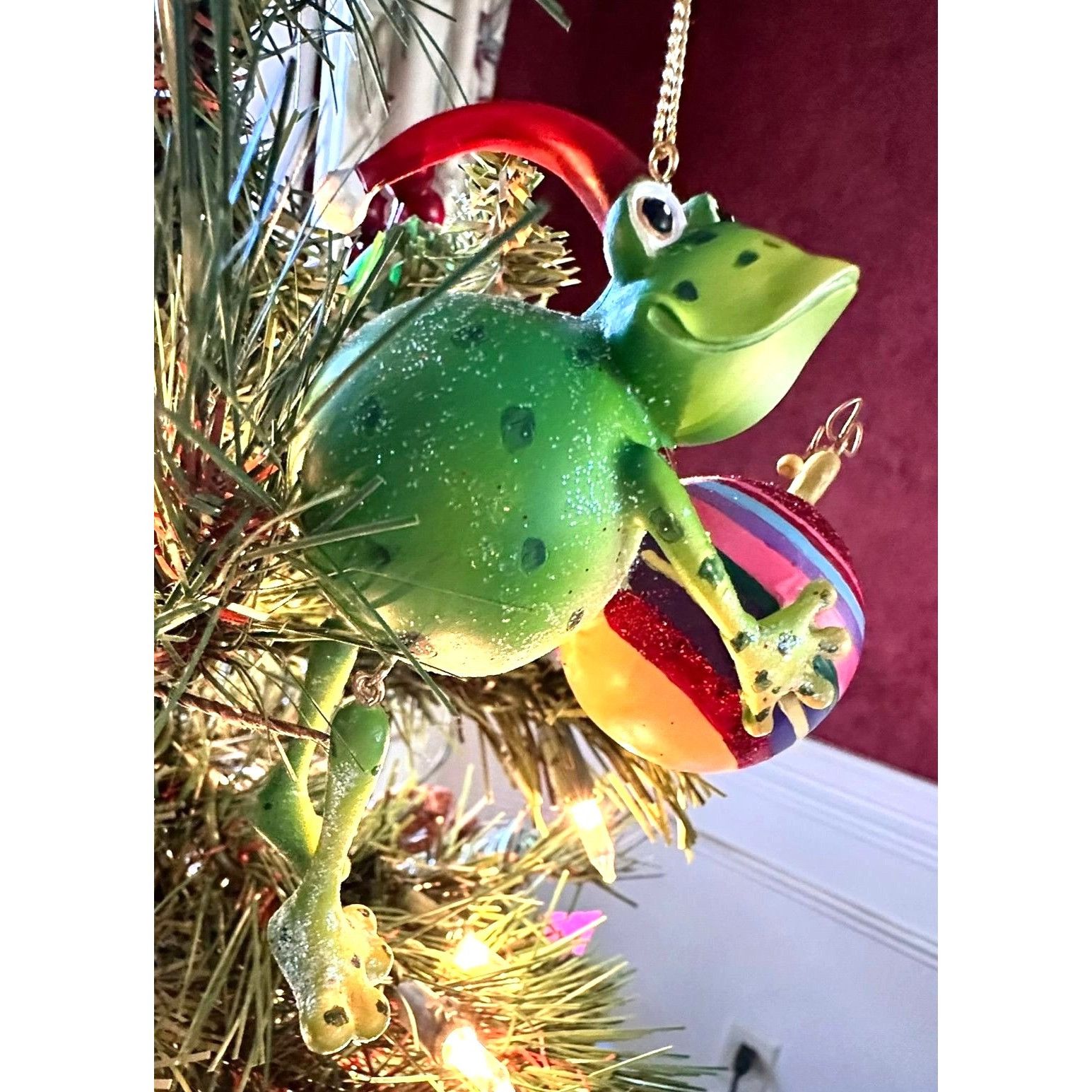 Vintage Vintage Frog Ornament Christmas Dangling Legs Holding Orname Size ONE SIZE - 10 Thumbnail