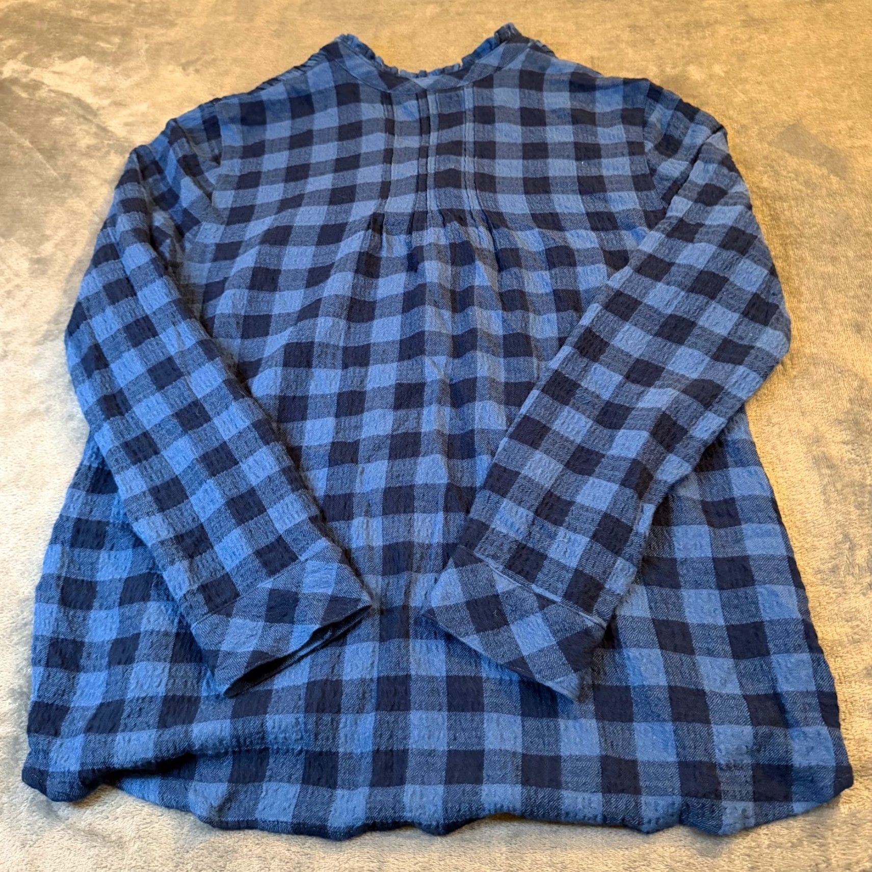 J. Jill J Jill Blue Plaid Gingham Crinkle Gauze Button Up Long Sleeve Top Womens Large Size L / US 10 / IT 46 - 4 Thumbnail