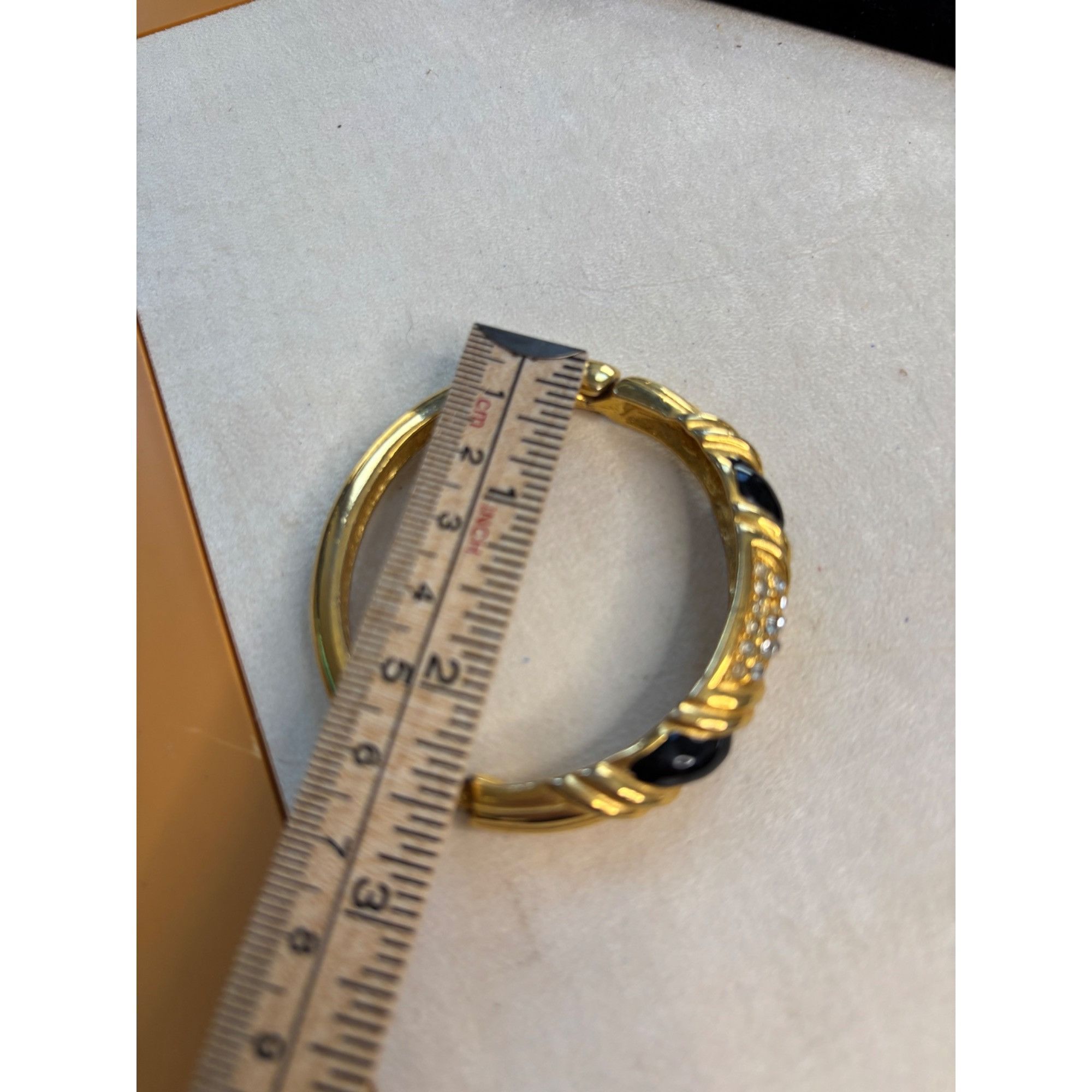 Other Gold-Tone Hinged Bangle Bracelet With Black Enamel & Rhinest Size ONE SIZE - 4 Thumbnail