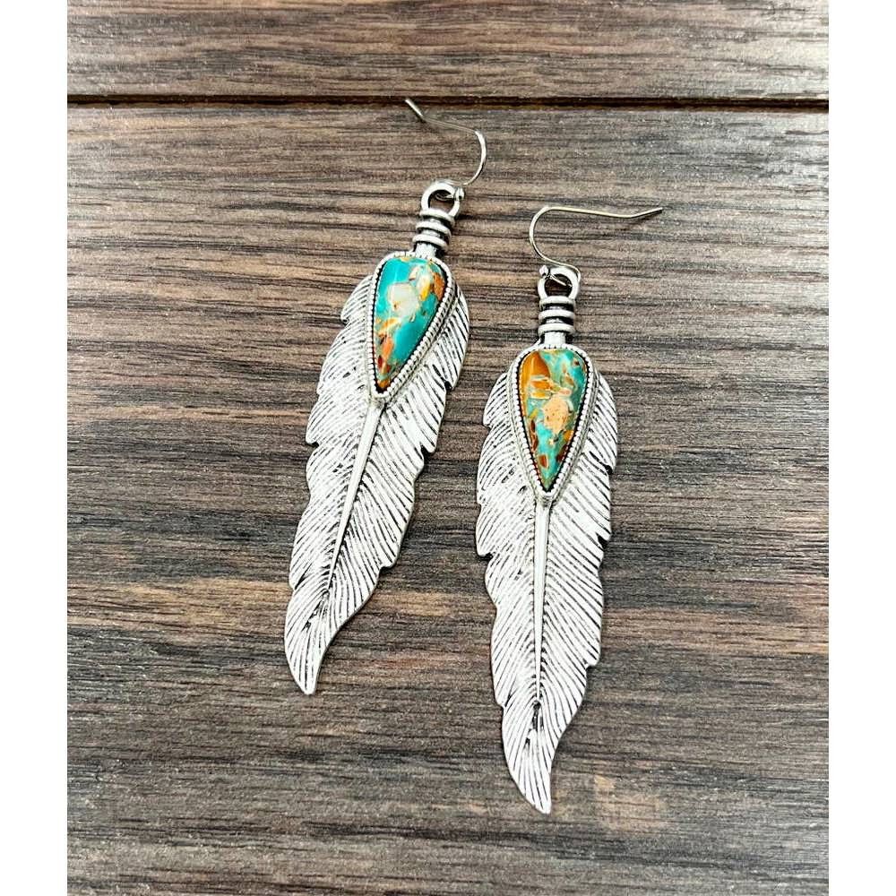 Other Feather Gemstone Earrings, Native American Statement Feather Size ONE SIZE - 6 Thumbnail