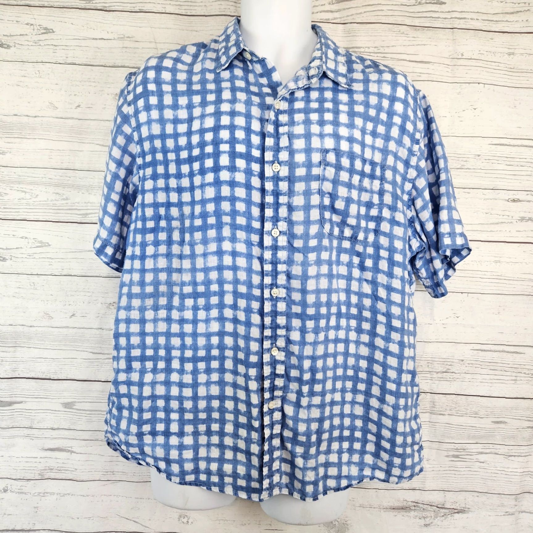 Lands' End VINTAGE Lands' End Mens Linen Button-Front Shirt Sz Large Blue White Short Sleeve Size US L / EU 52-54 / 3 - 2 Thumbnail