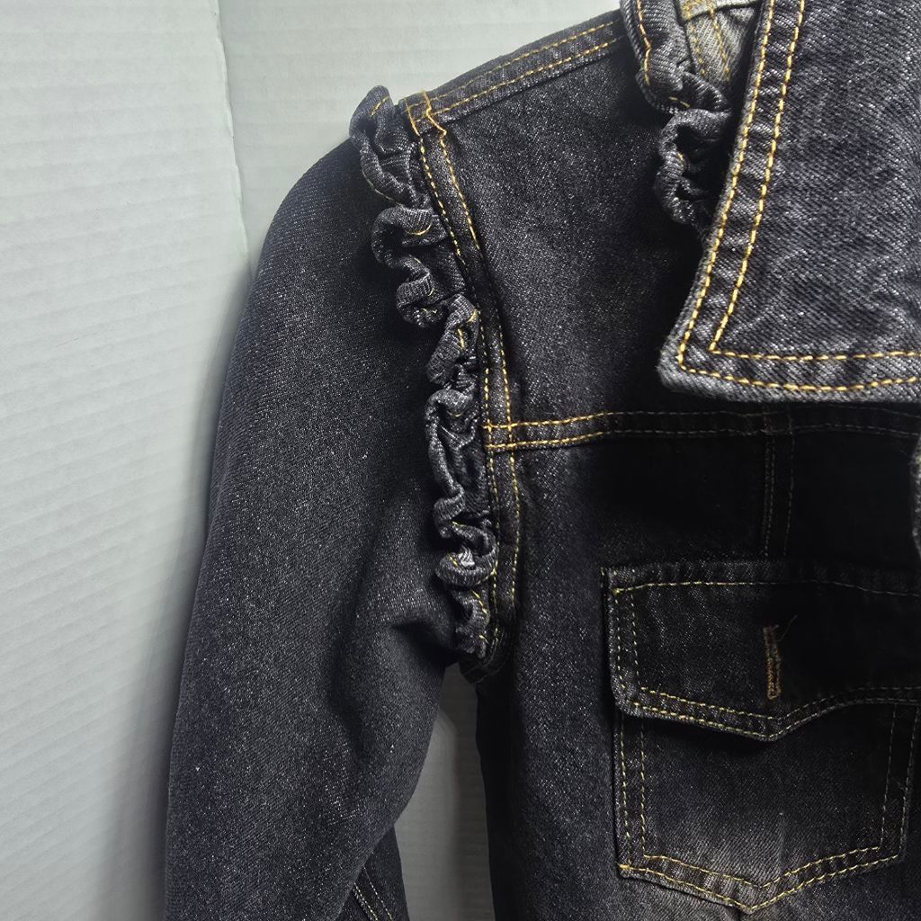The Unbranded Brand Girls Mud Kingdom Black Ruffle Jean Jacket Size 10 Size M / US 6-8 / IT 42-44 - 3 Thumbnail