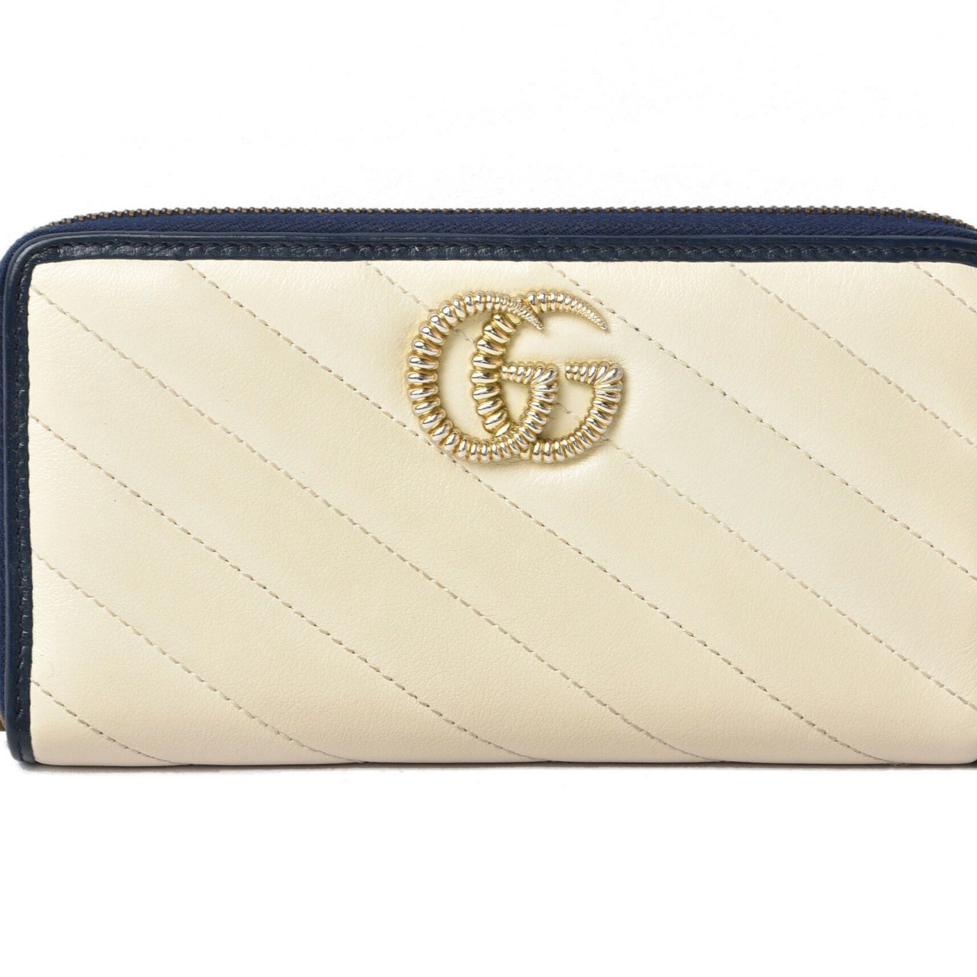 image of Gucci Wallet Gucci Long GG Marmont Marmont Quilted Leather White Navy 573810, Women's