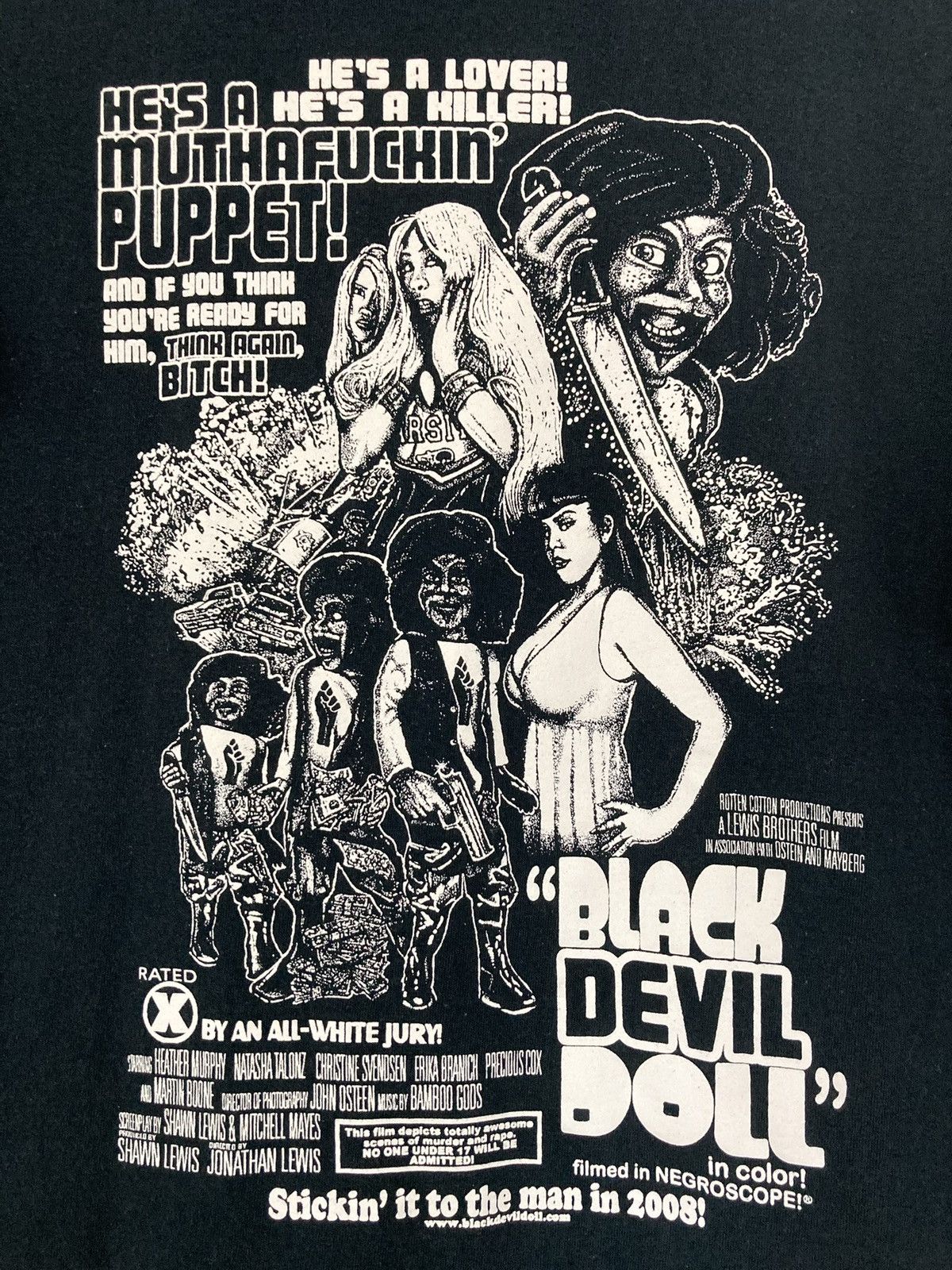 Fruit Of The Loom BLACK DEVIL DOLL HORROR MOVIE SHIRT PUPPET BLAXPLOITATION Size US XL / EU 56 / 4 - 2 Thumbnail