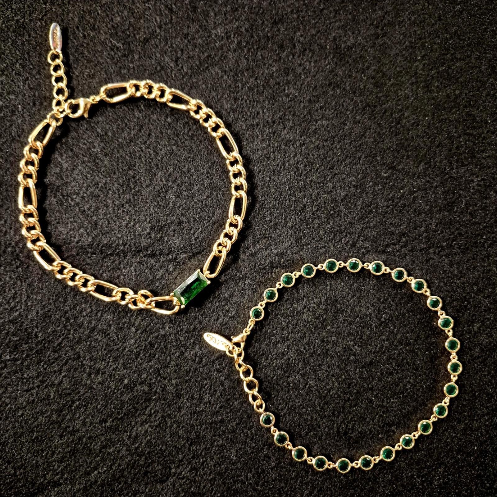 Other ETTIKA Bejeweled Emerald 18K Gold Plated Anklet Set 2 Pieces Size ONE SIZE - 2 Thumbnail