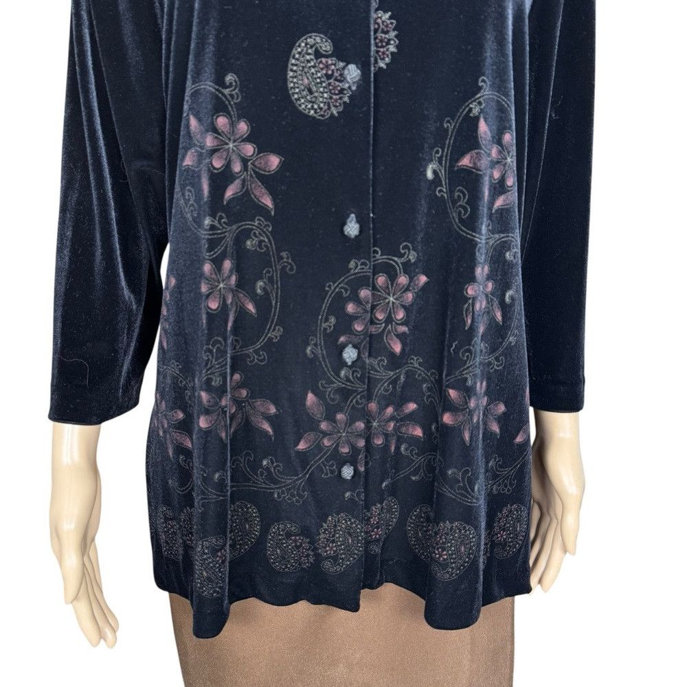 Other Vintage Studio Ease Velvet Long Sleeve Floral Print Black S Size XL / US 12-14 / IT 48-50 - 6 Thumbnail