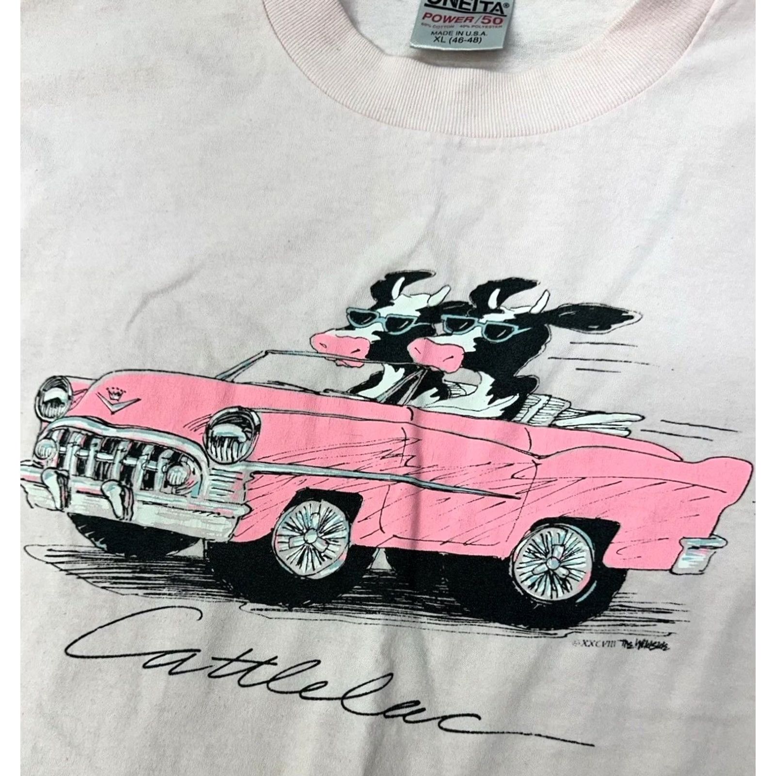 Vintage VINTAGE Oneita USA T-Shirt Graphic 90s Pink XL Regular Men Single Stitch Cow Cadillac Cattlelac Graphic T Shirt Mens XL Pink USA Size US XL / EU 56 / 4 - 2 Thumbnail