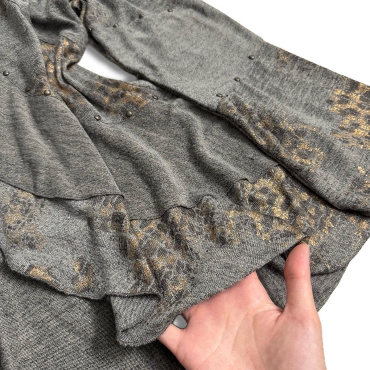 Other Vintage Mischa Leopard Print Gold Studded Ruffle Cardigan Size M / US 6-8 / IT 42-44 - 6 Thumbnail