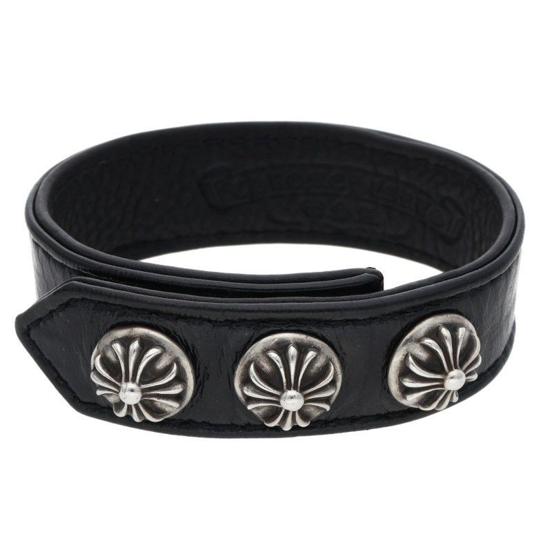 Chrome Hearts Chrome Hearts 3BTN 2SNP Cross Leather Bracelet Size